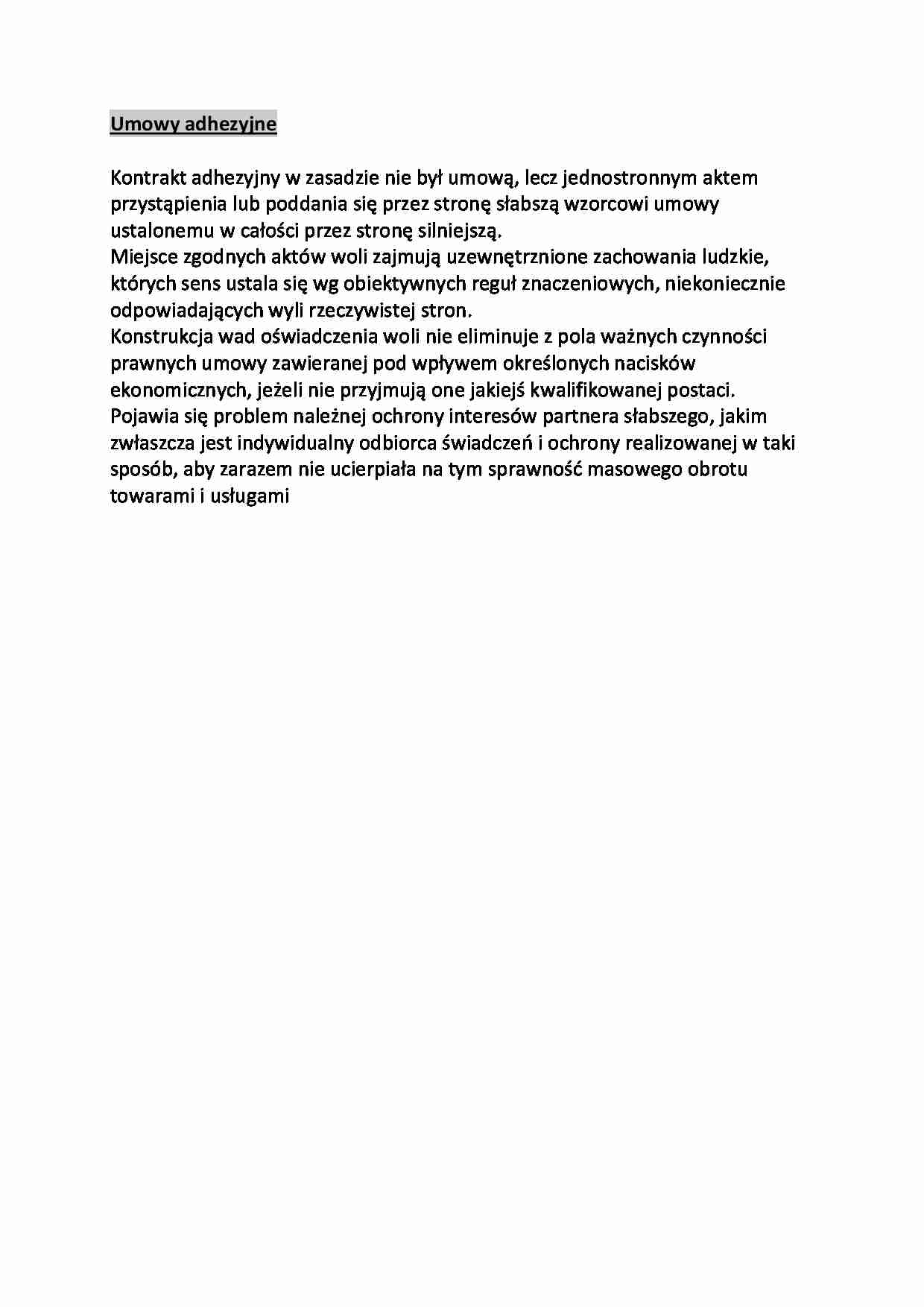 Umowy adhezyjne - omówienie  - strona 1