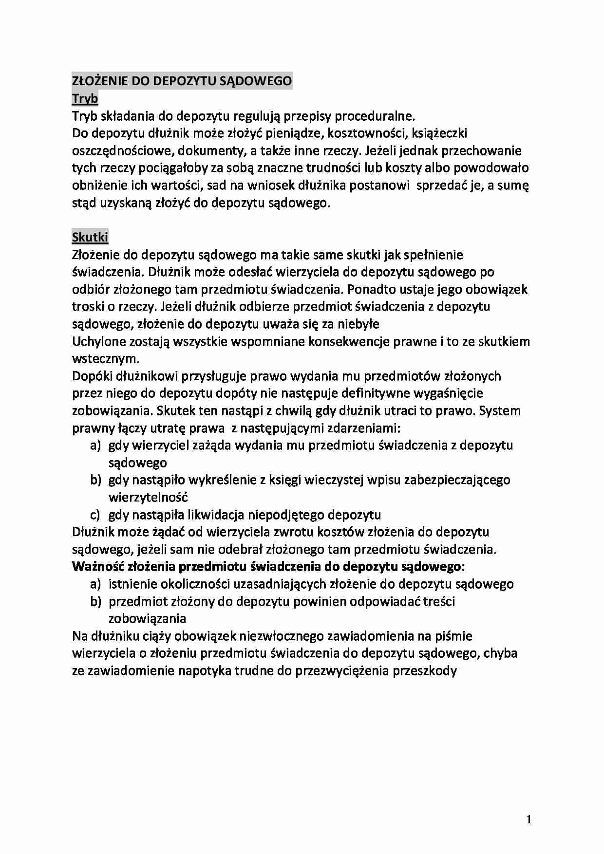 Złożenie do depozytu sądowego - omówienie - strona 1