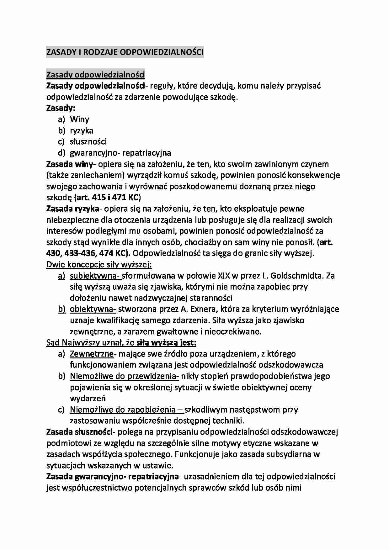 Zasady i rodzaje odpowiedzialności - omówienie - strona 1