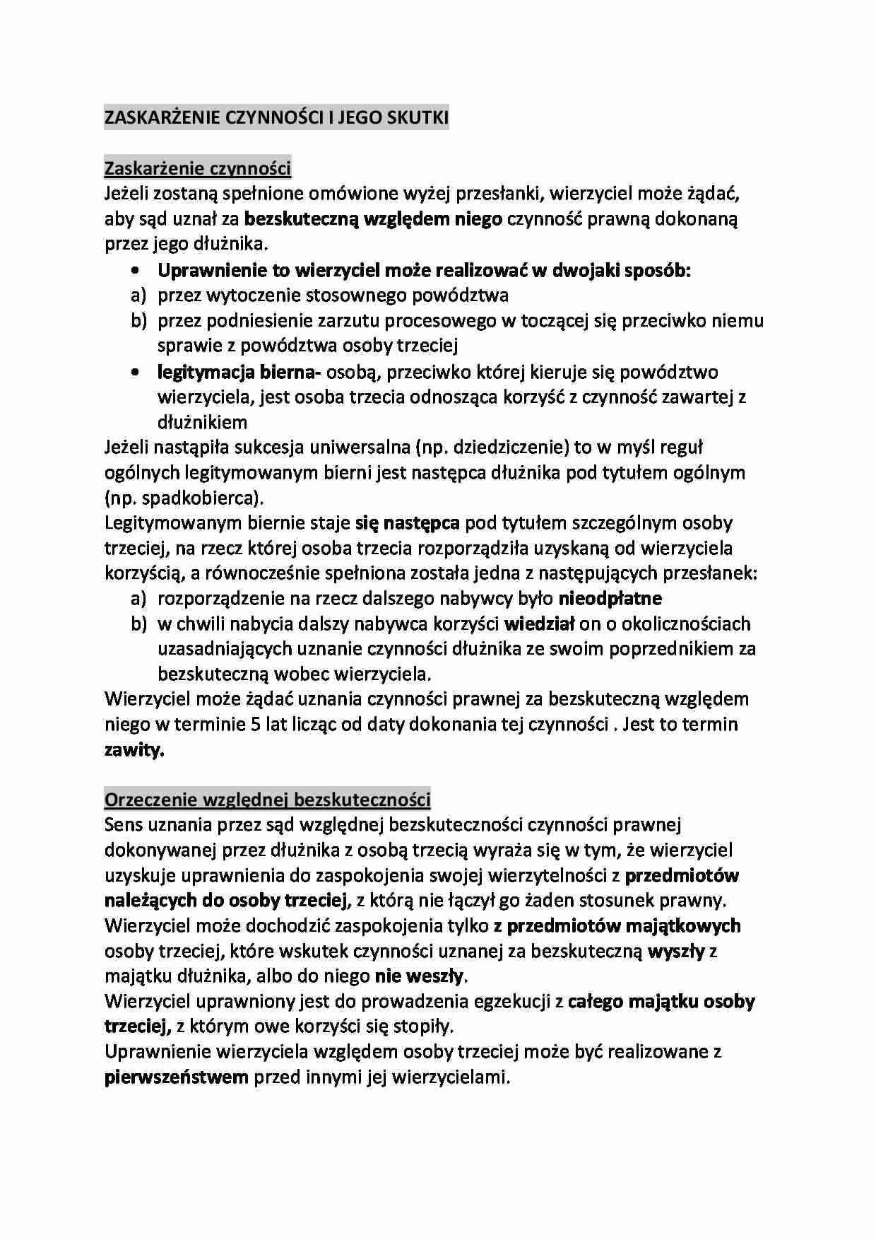 Zaskarżenie czynności i jego stosunku - omówienie - strona 1