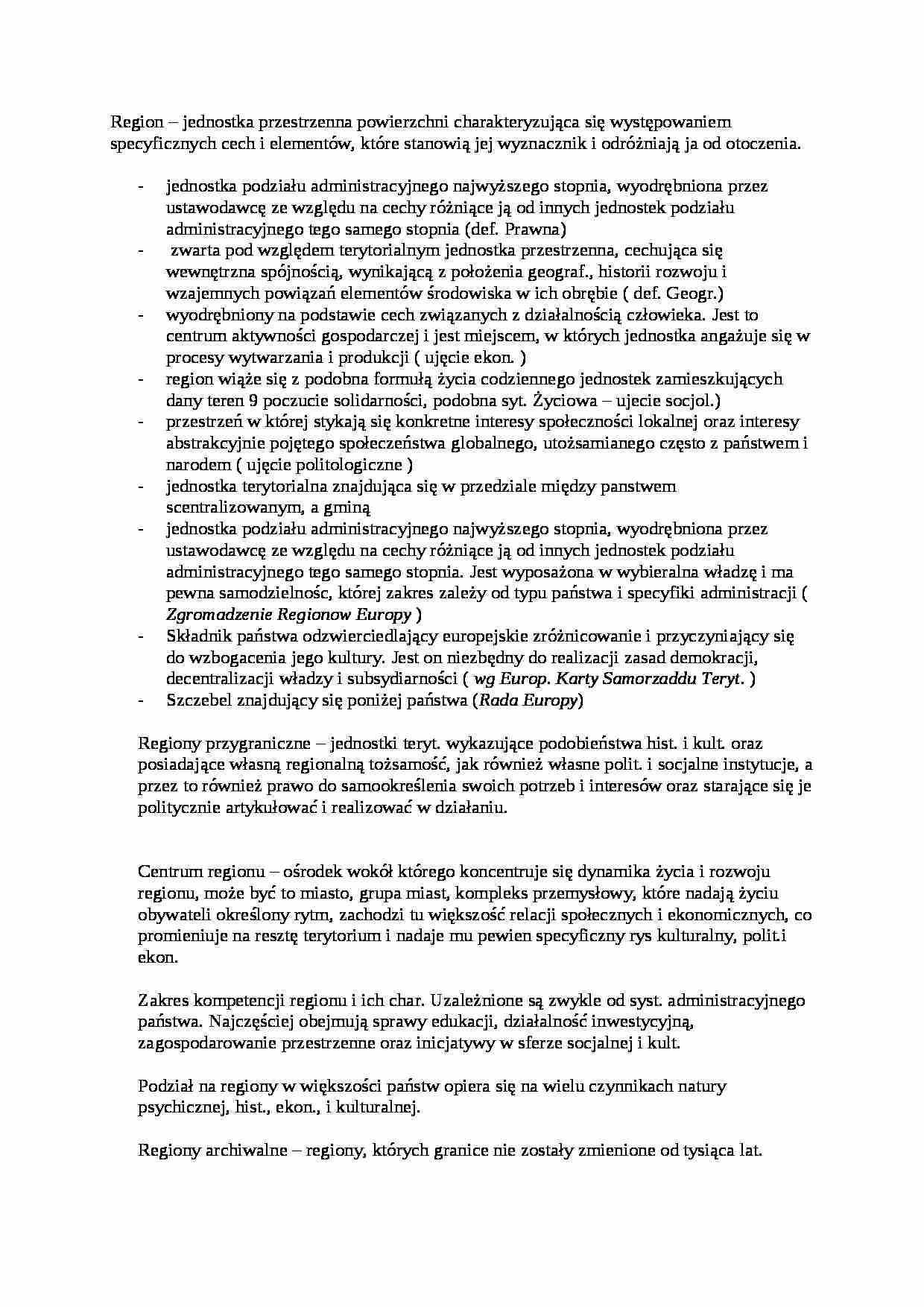 Polityka Regionalna - definicja regionu - strona 1