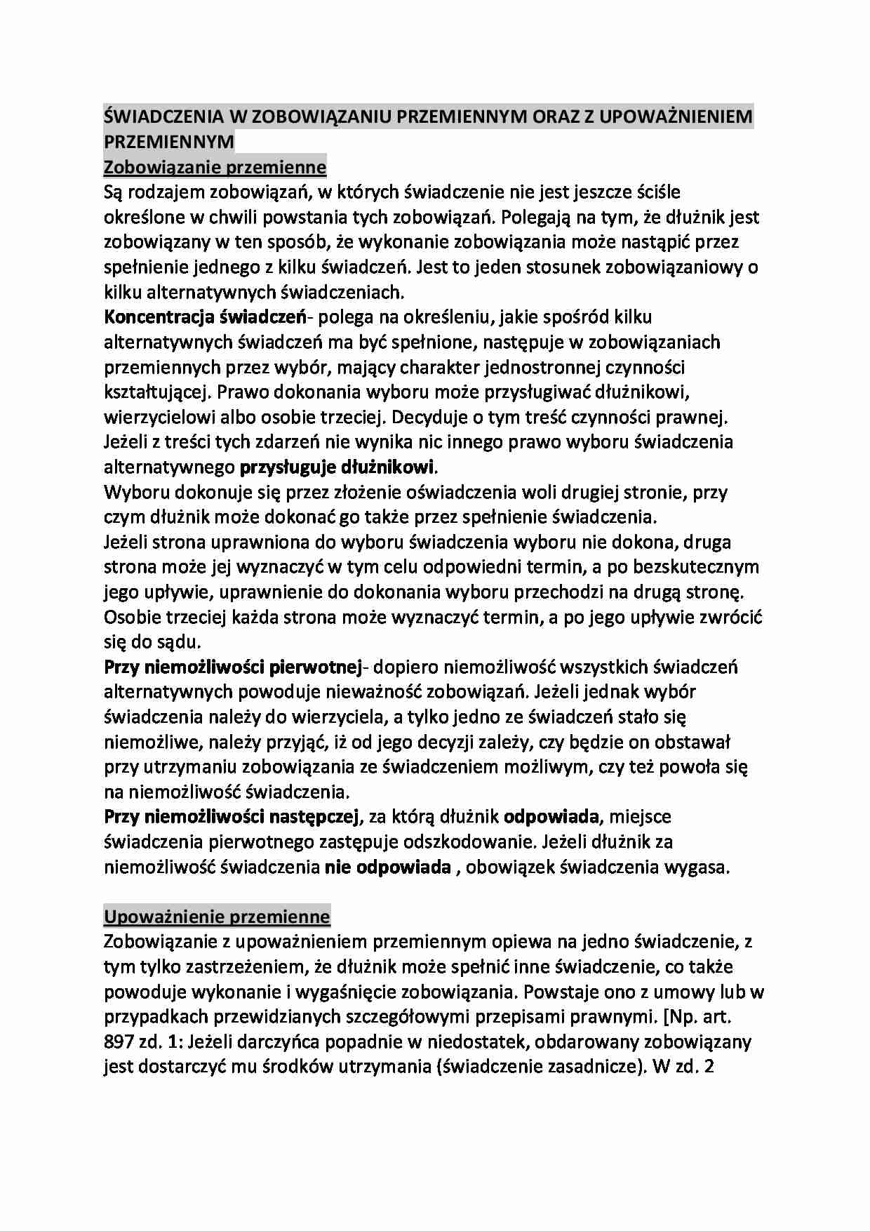 Świadczenia w zobowiązaniu przemiany - omówienie  - strona 1