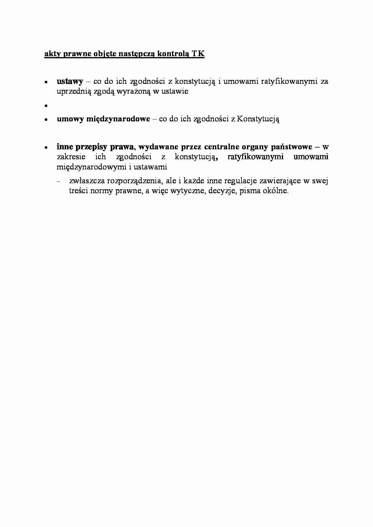akty prawne objęte następczą kontrolą TK - omówienie  - strona 1