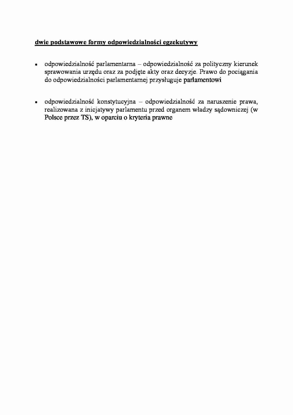 dwie podstawowe formy odpowiedzialności egzekutywy - omówienie  - strona 1