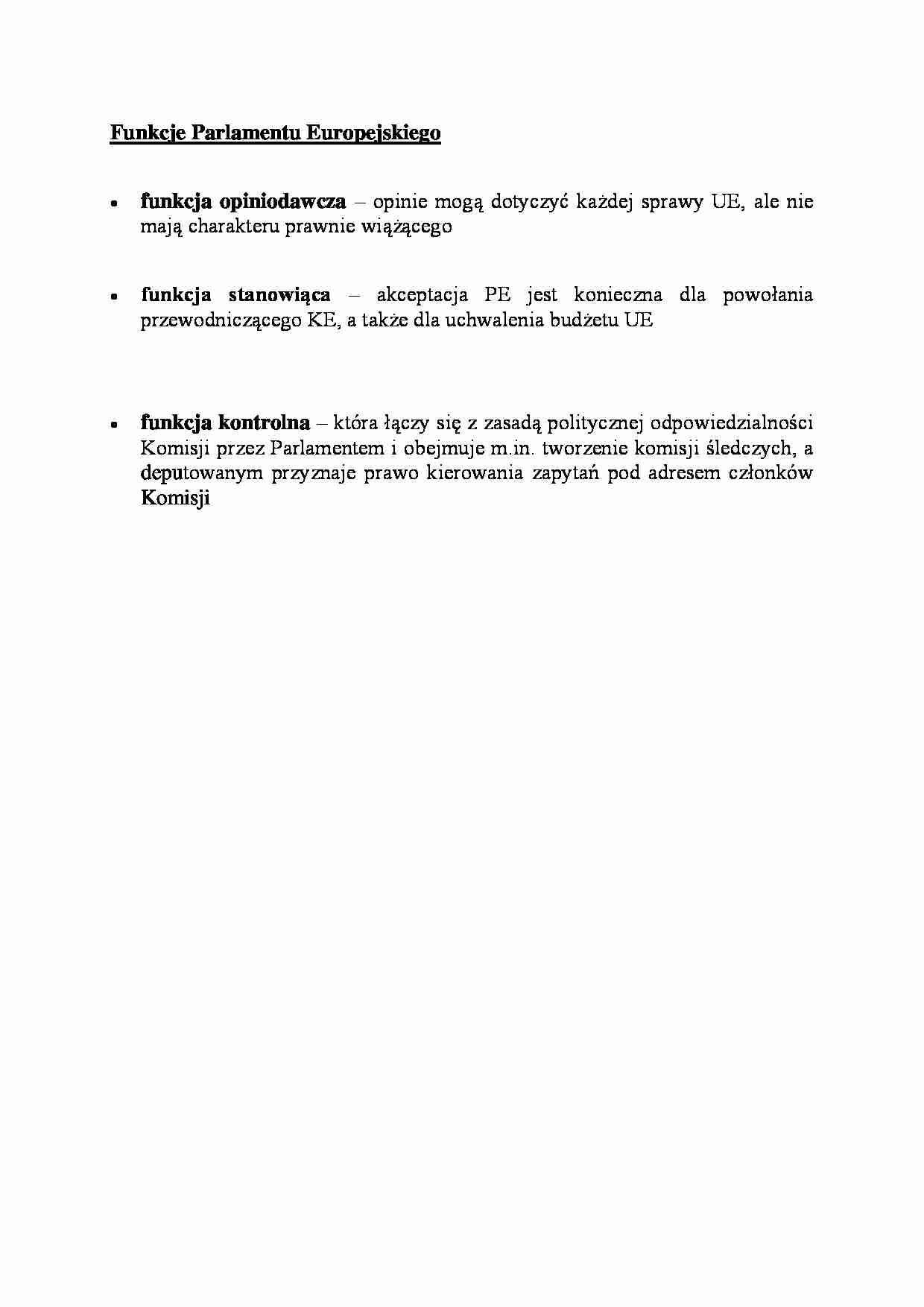 Funkcje Parlamentu Europejskiego - omówienie  - strona 1
