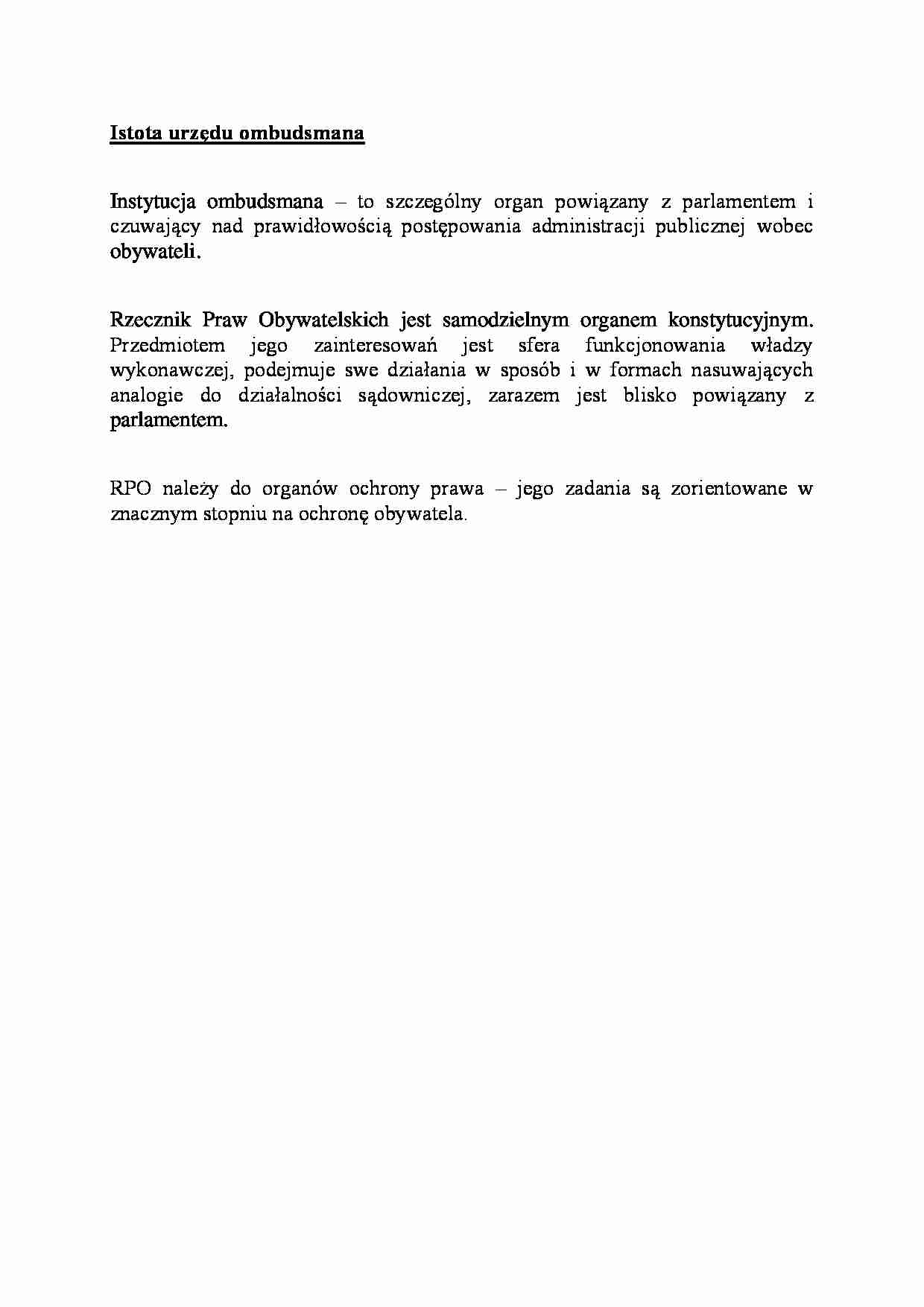 Istota urzędu ombudsmana - omówienie - strona 1