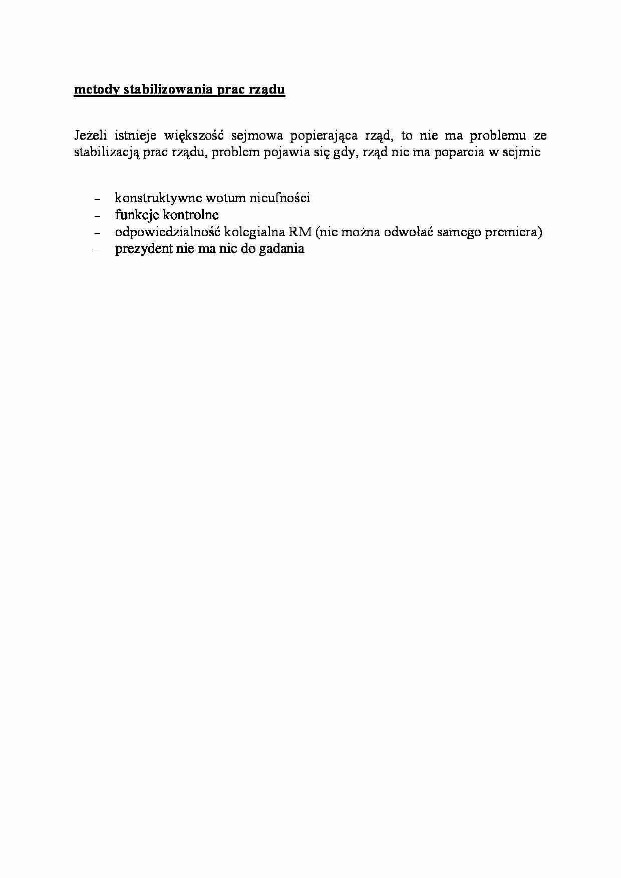 metody stabilizowania prac rządu - omówienie  - strona 1