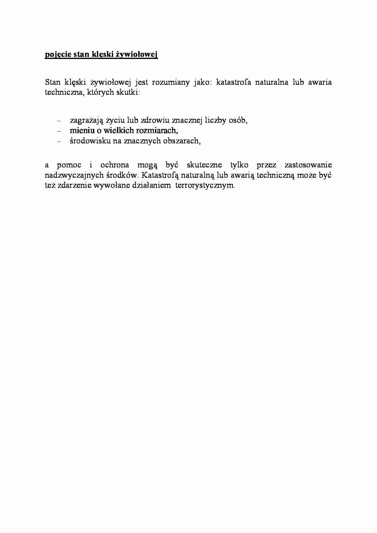 pojęcie stan klęski żywiołowej - omówienie  - strona 1