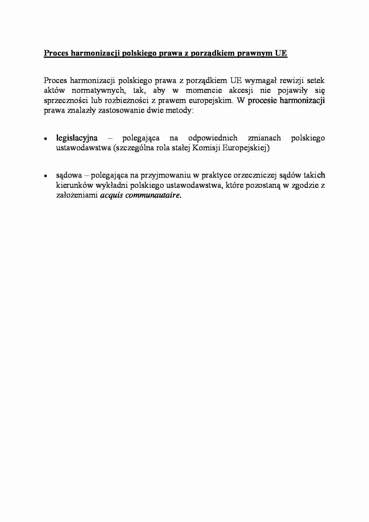 Proces harmonizacji polskiego prawa z porządkiem prawnym UE  - omówienie - strona 1