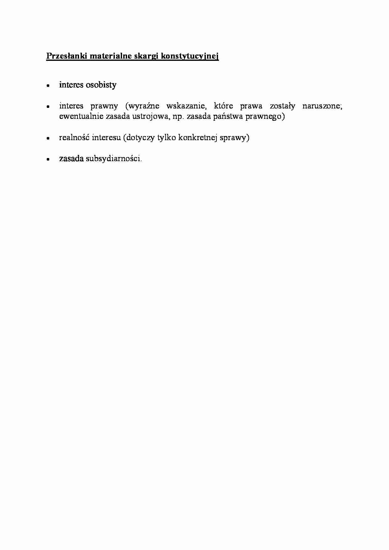 Przesłanki materialne skargi konstytucyjnej - omówienie - strona 1