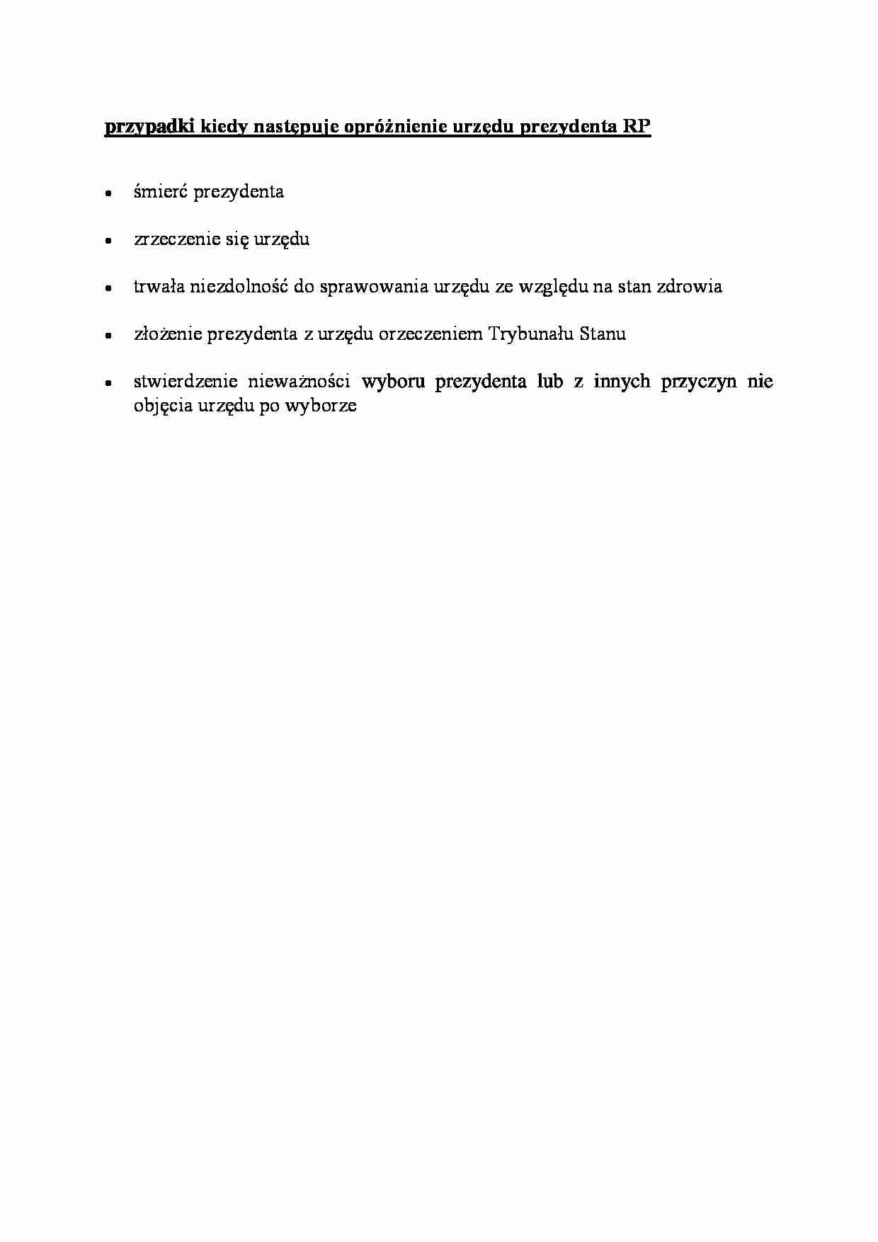  opróżnienie urzędu prezydenta RP - omówienie - strona 1