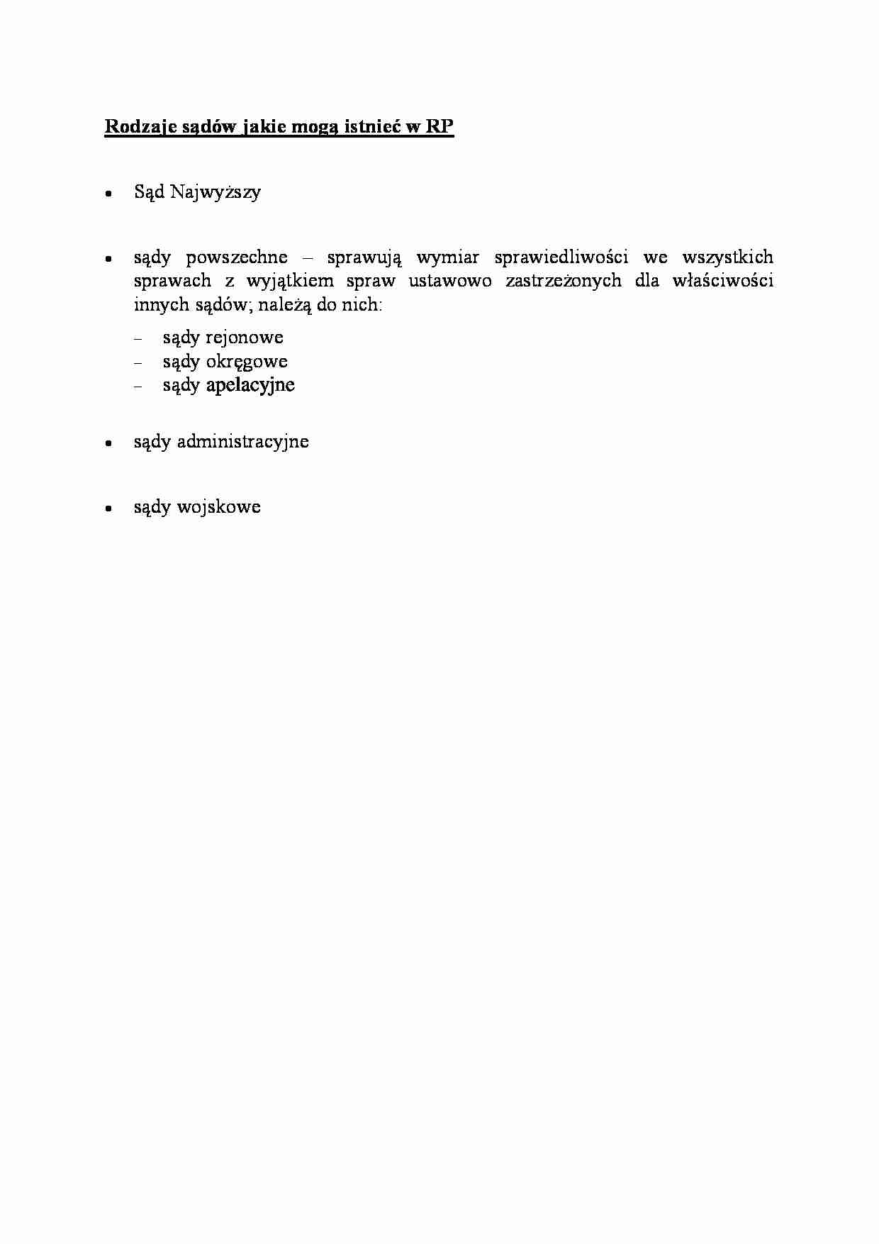 Rodzaje sądów - omówienie  - strona 1