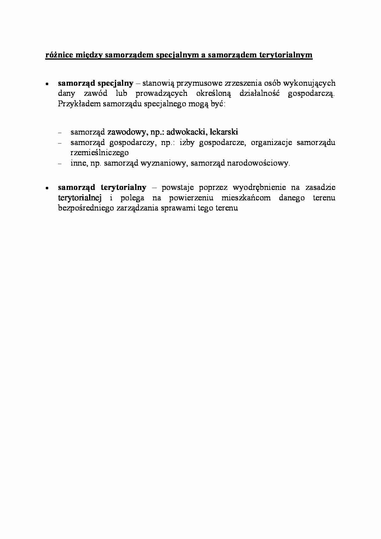 różnice między samorządem specjalnym a samorządem terytorialnym - omówienie  - strona 1