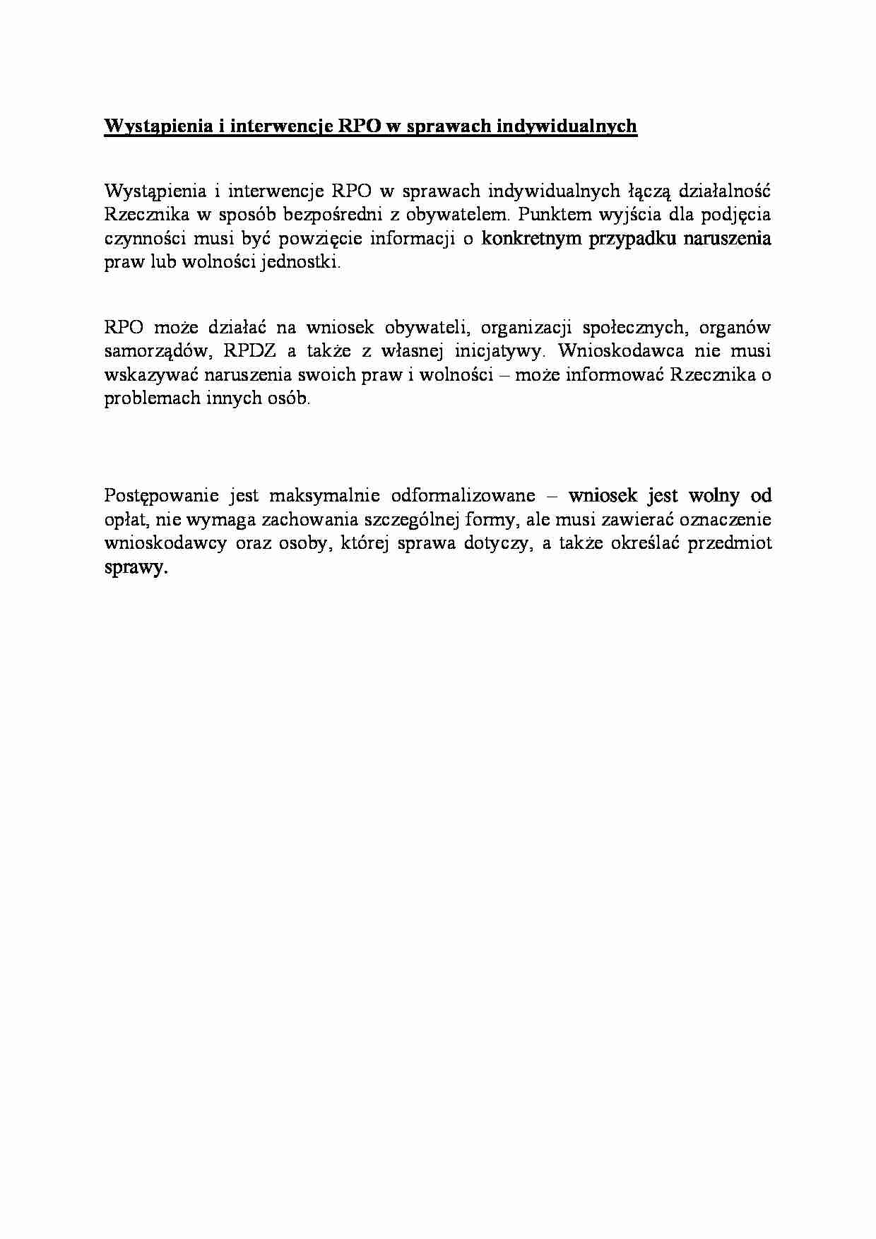 Wystąpienia i interwencje RPO w sprawach indywidualnych - strona 1
