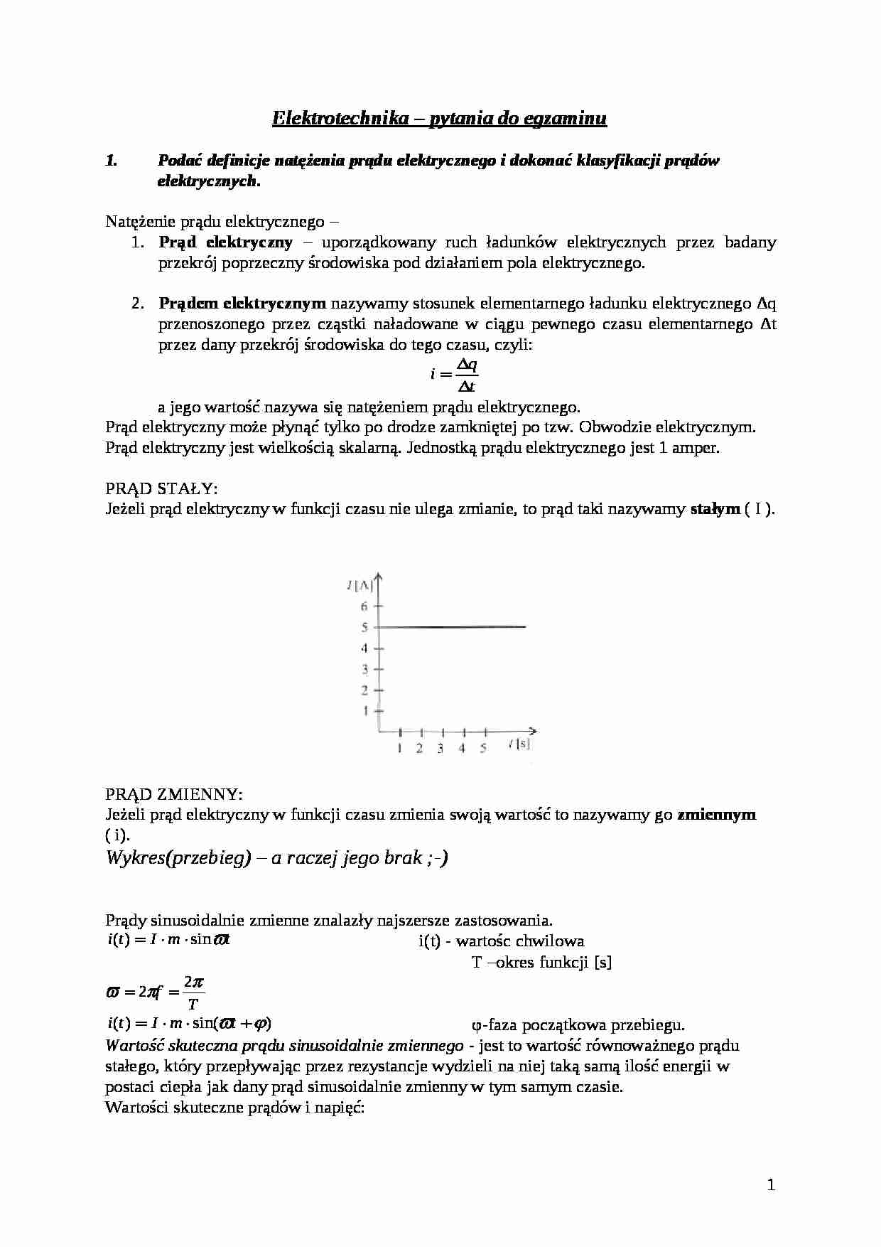 opracowane zagadnienia elektrotechnika - strona 1