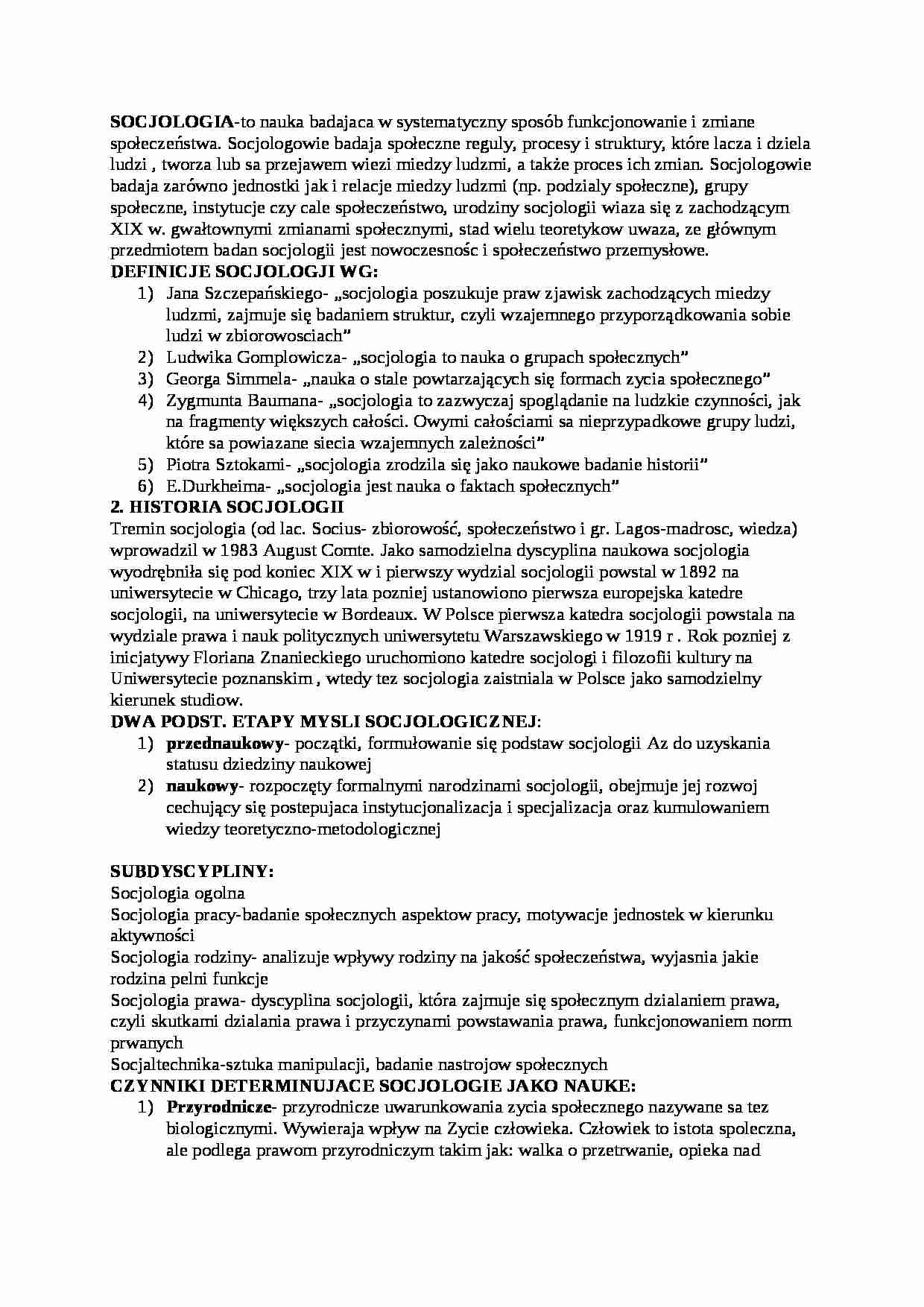 Socjologia - wykład - strona 1