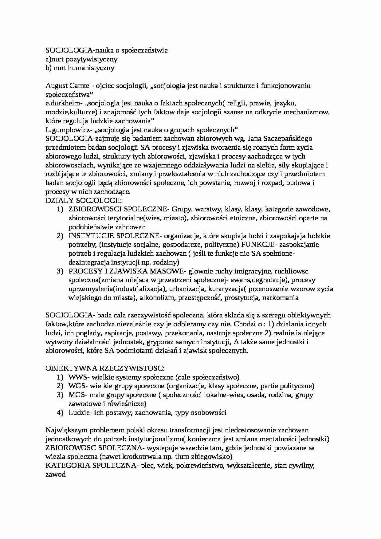 Socjologia - wykład - obiektywna rzeczywistość - strona 1