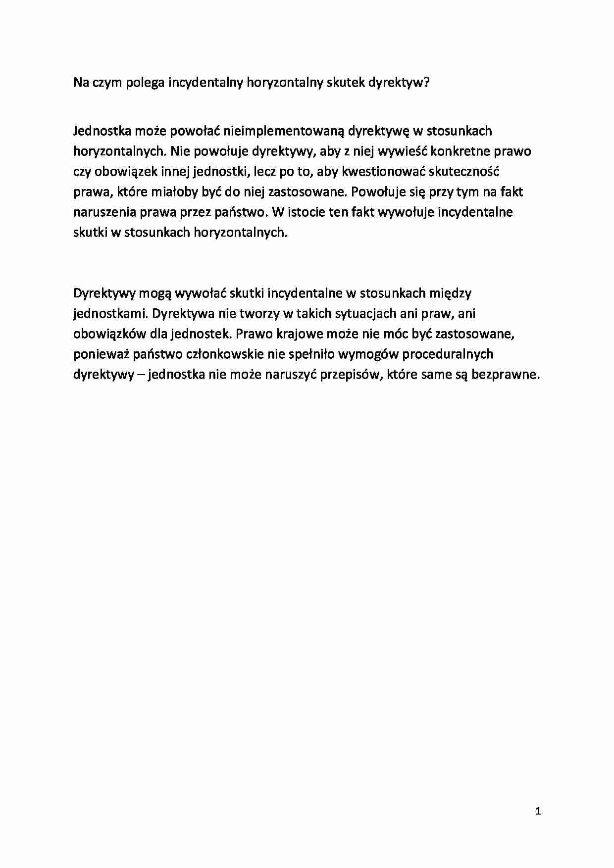 incydentalny horyzontalny skutek dyrektyw - strona 1