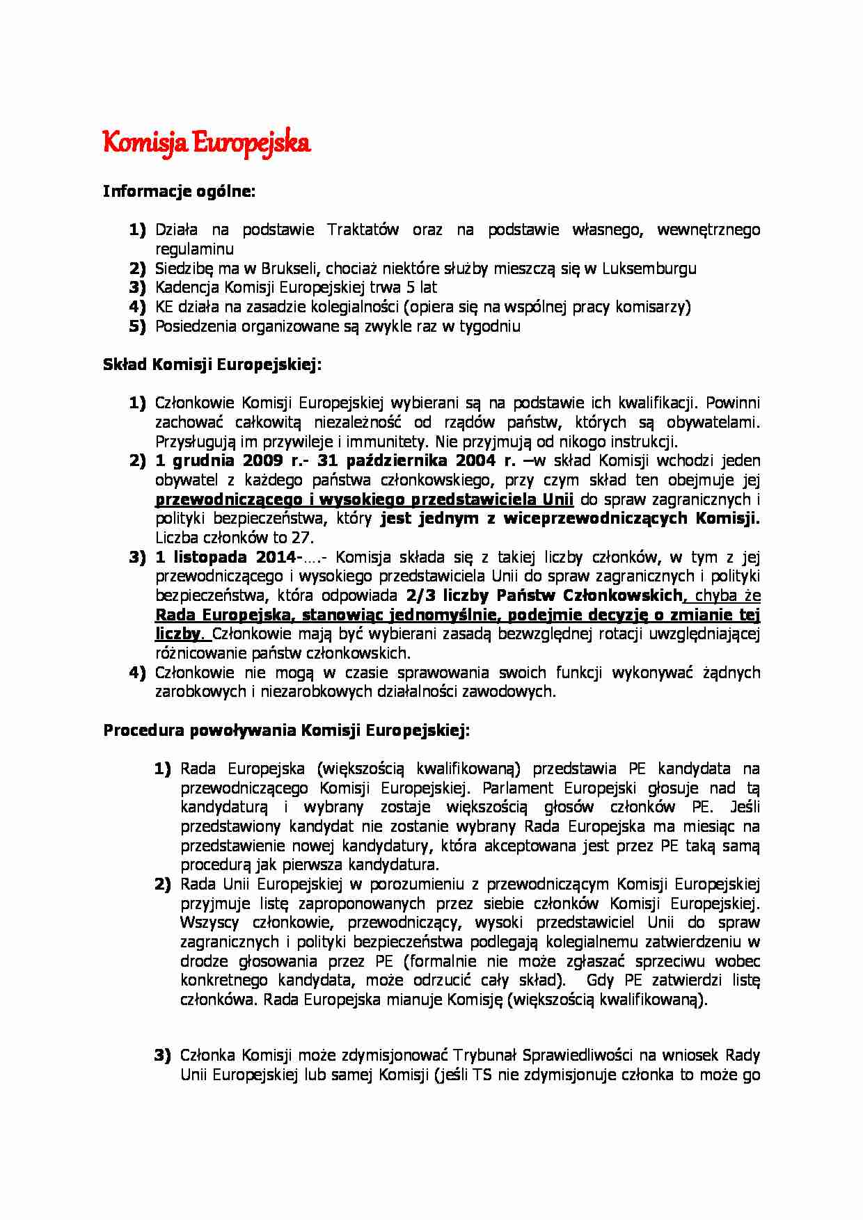 Komisja Europejska - omówienie  - strona 1