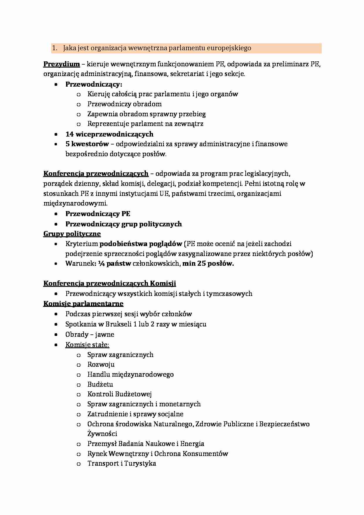 organizacja wewnętrzna PE - omówienie  - strona 1