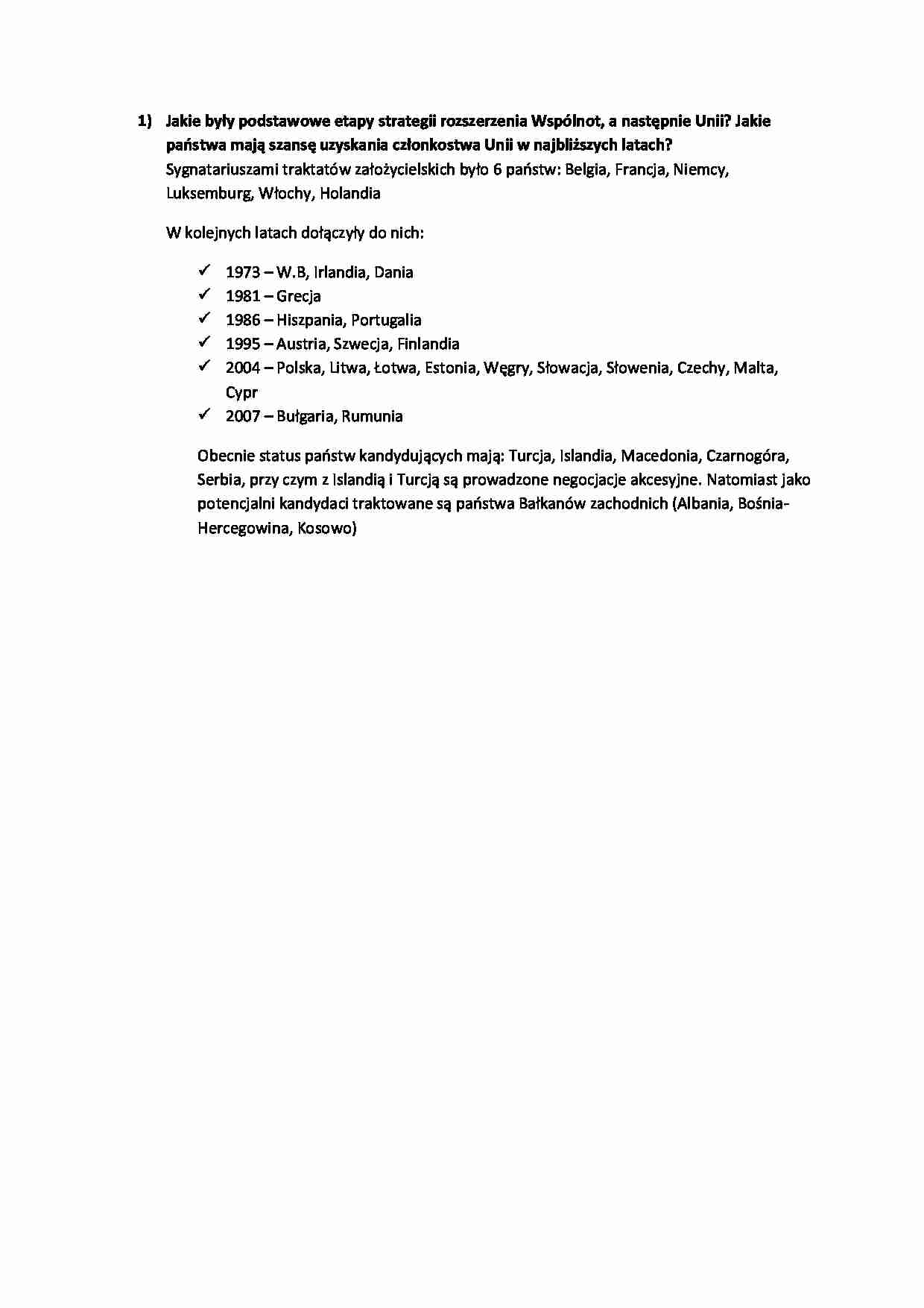 Podstawowe etapy strategii rozszerzenia Wspólnot - strona 1