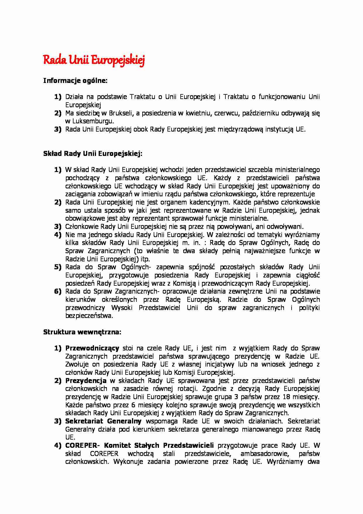 Rada Unii Europejskiej - omówienie  - strona 1