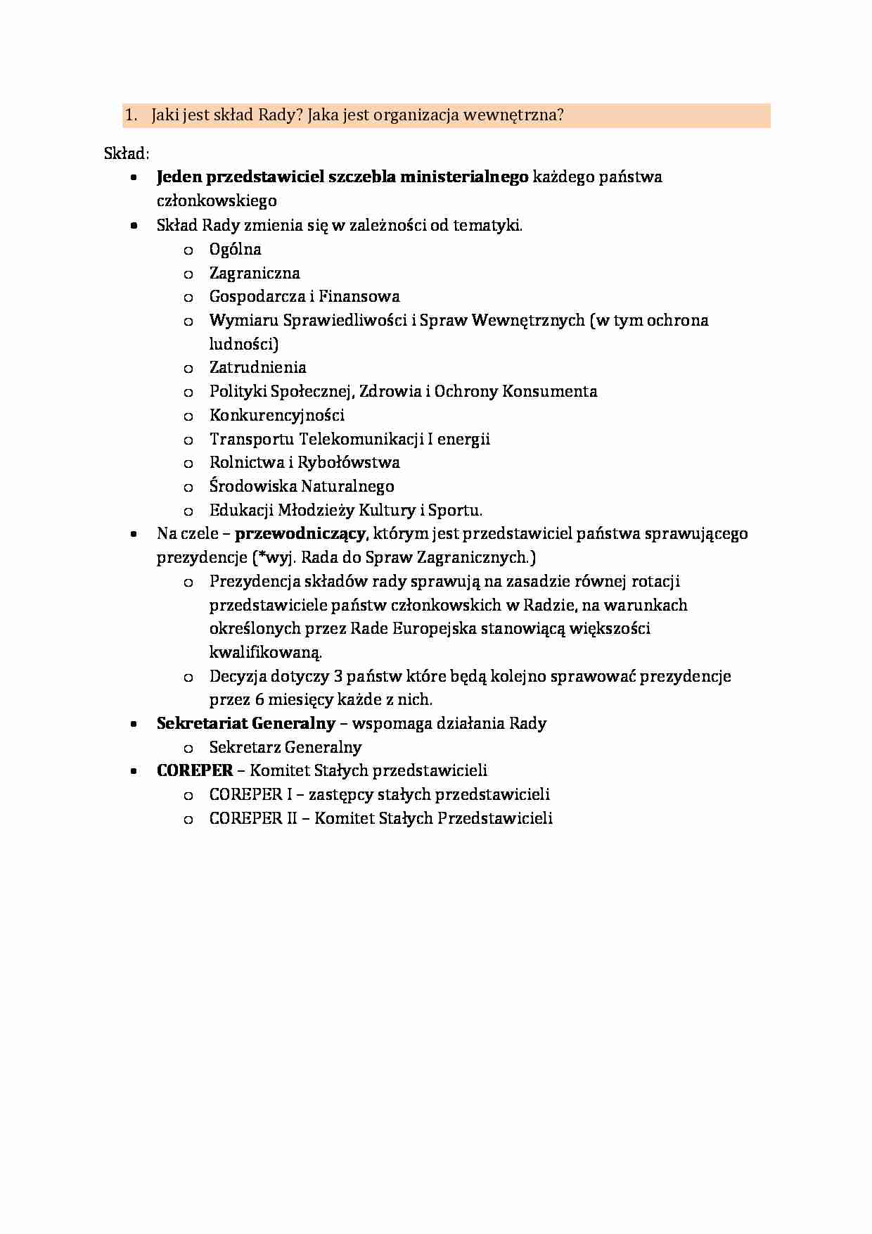 skład Rady, organizacja wewnętrzna - omówienie  - strona 1