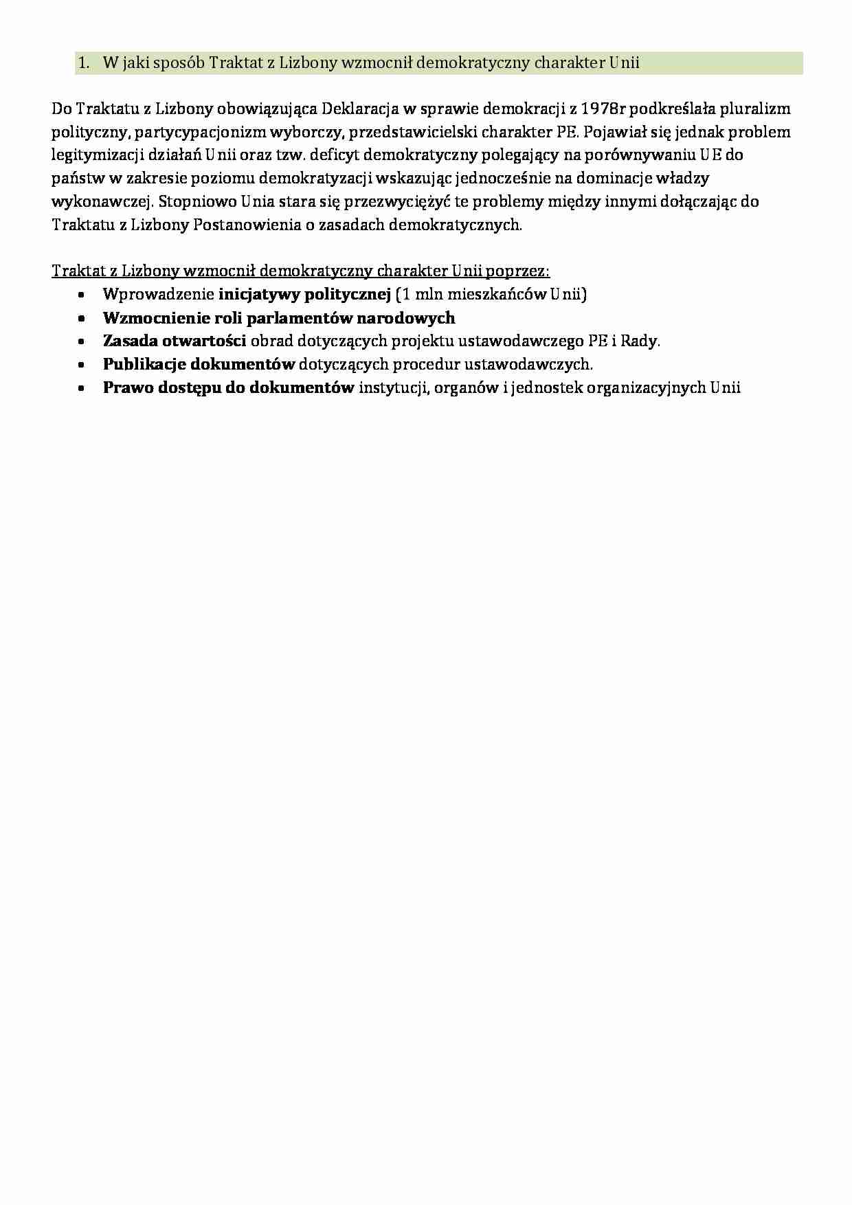 Traktat z Lizbony, a demokratyczny charakter Unii - strona 1