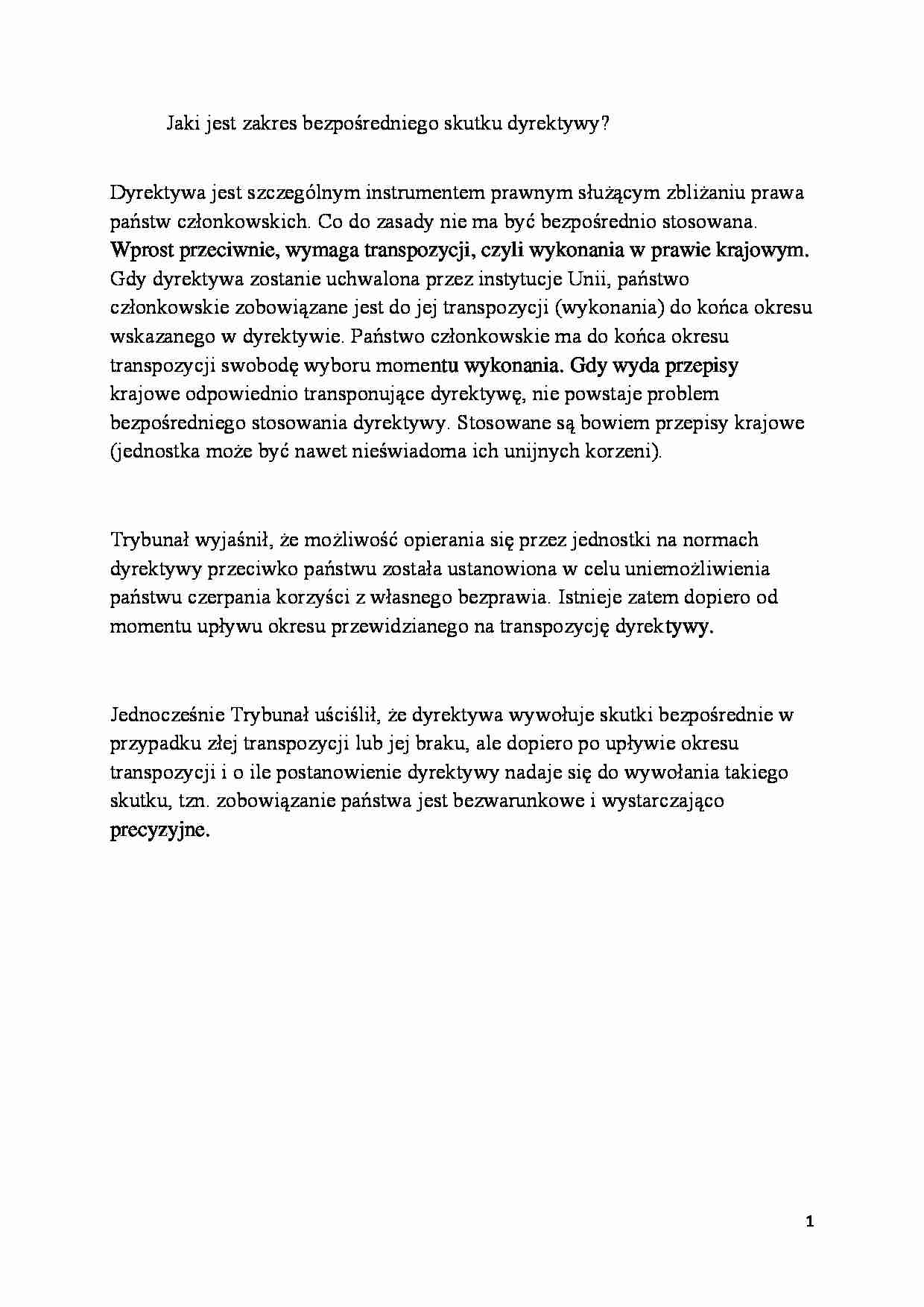 zakres bezpośredniego skutku dyrektywy - strona 1