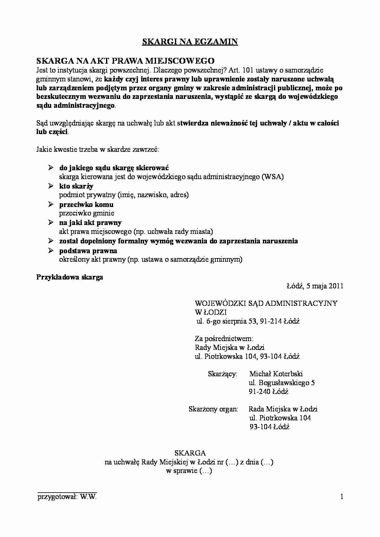 Prawo administracyjne - skargi - egzamin - strona 1