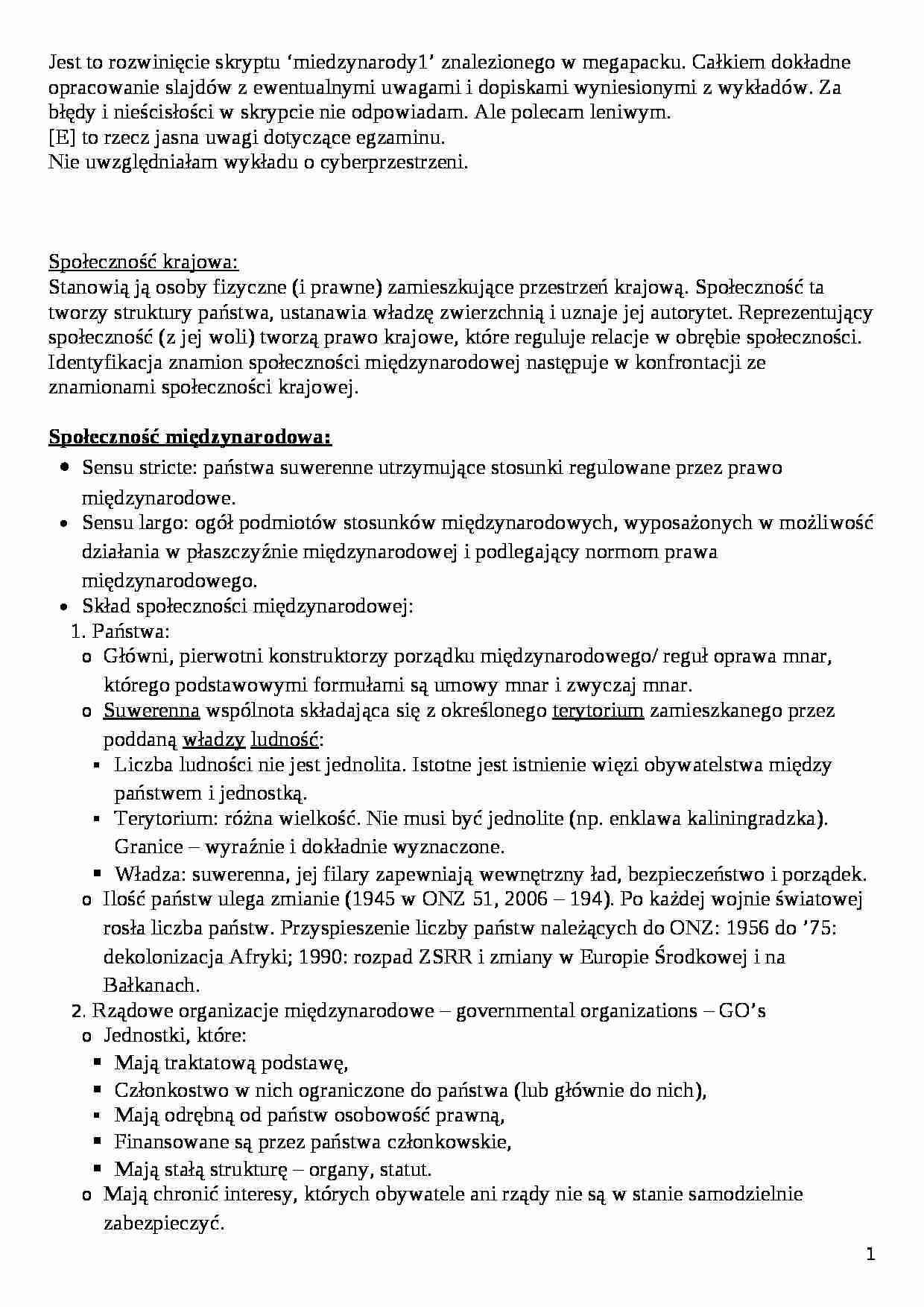 Prawo międzynarodowe - skrypt - Społeczność krajowa - strona 1