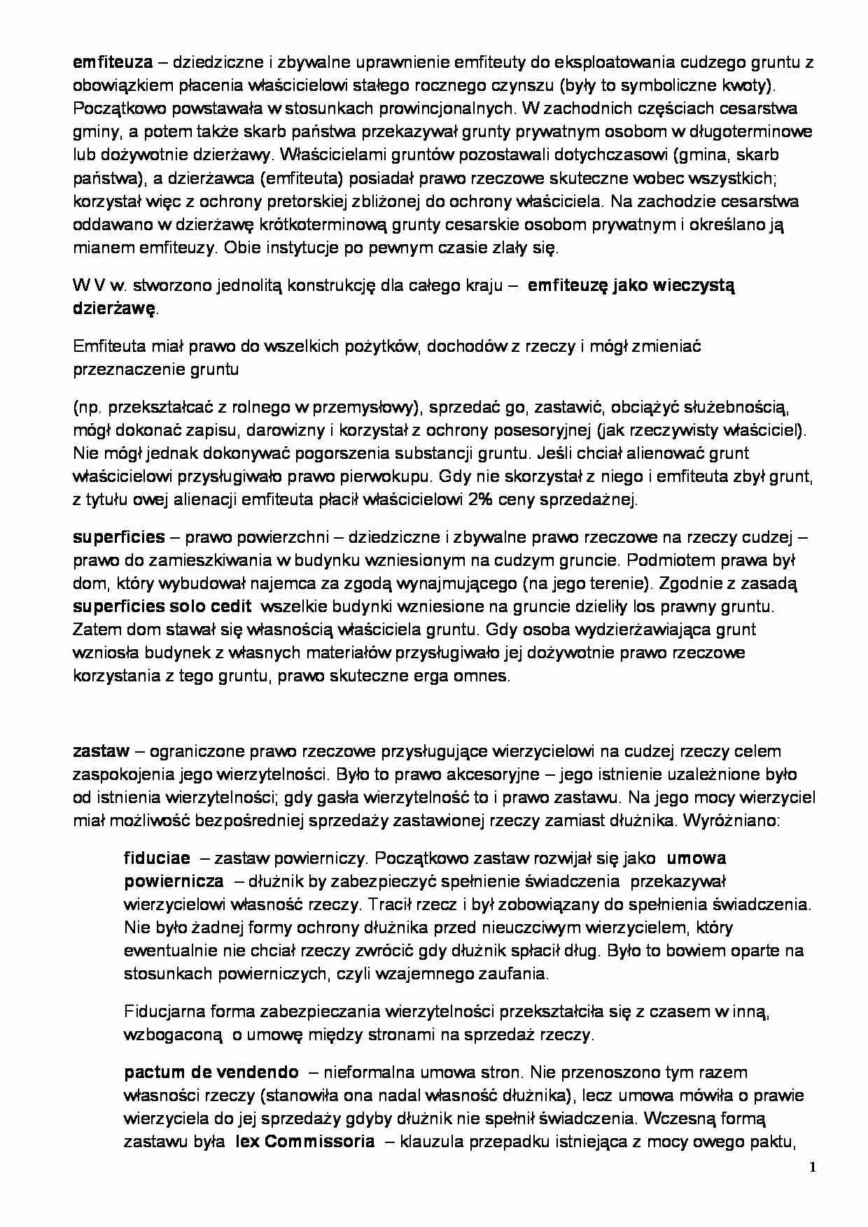 Przkładowe iura in re aliena - omówienie - strona 1