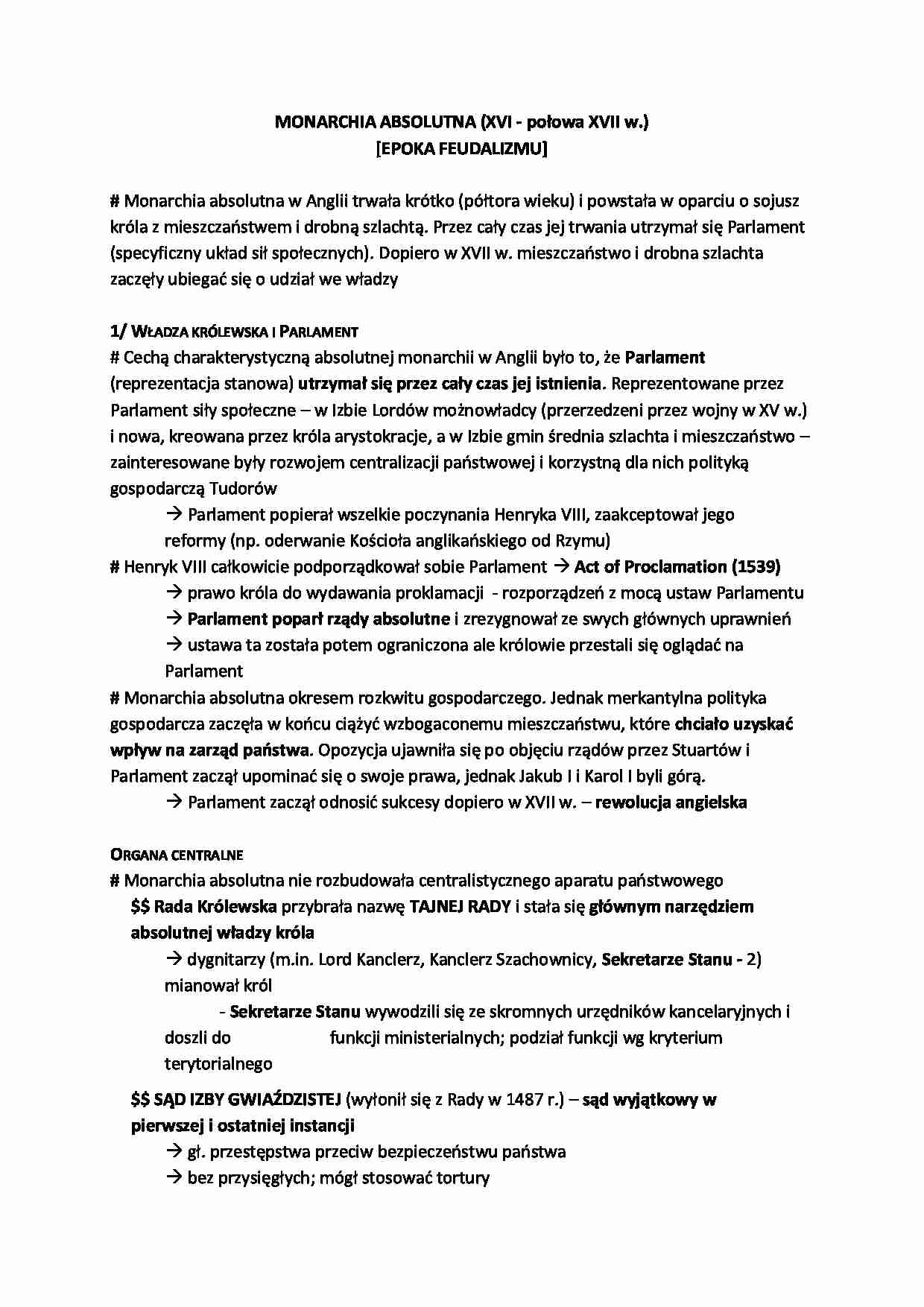 Anglia epoka kapitalizmu i feudalizmu - omówienie - strona 1