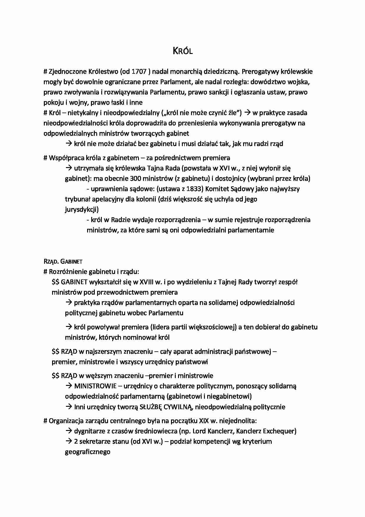 Król, rząd, parlament angielski - omówienie - strona 1