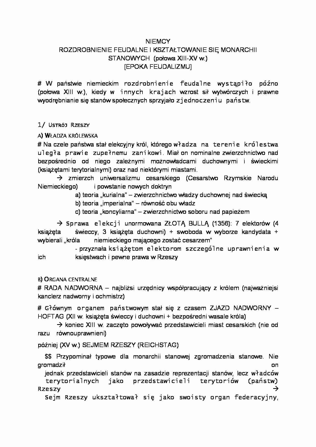 Niemcy - rozdrobnienie feudalne - omówienie - strona 1