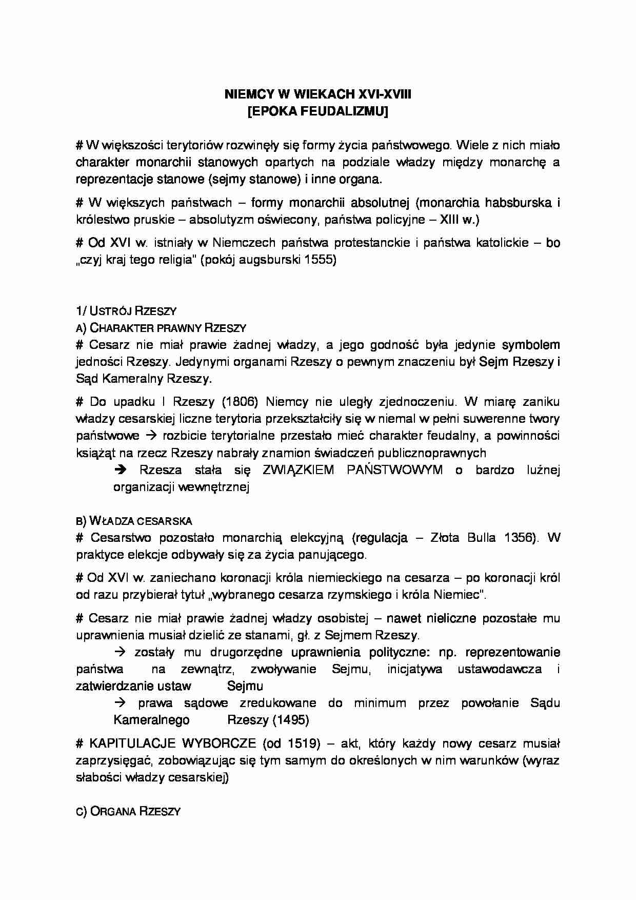 Niemcy - XVI - XVIII - omówienie - strona 1