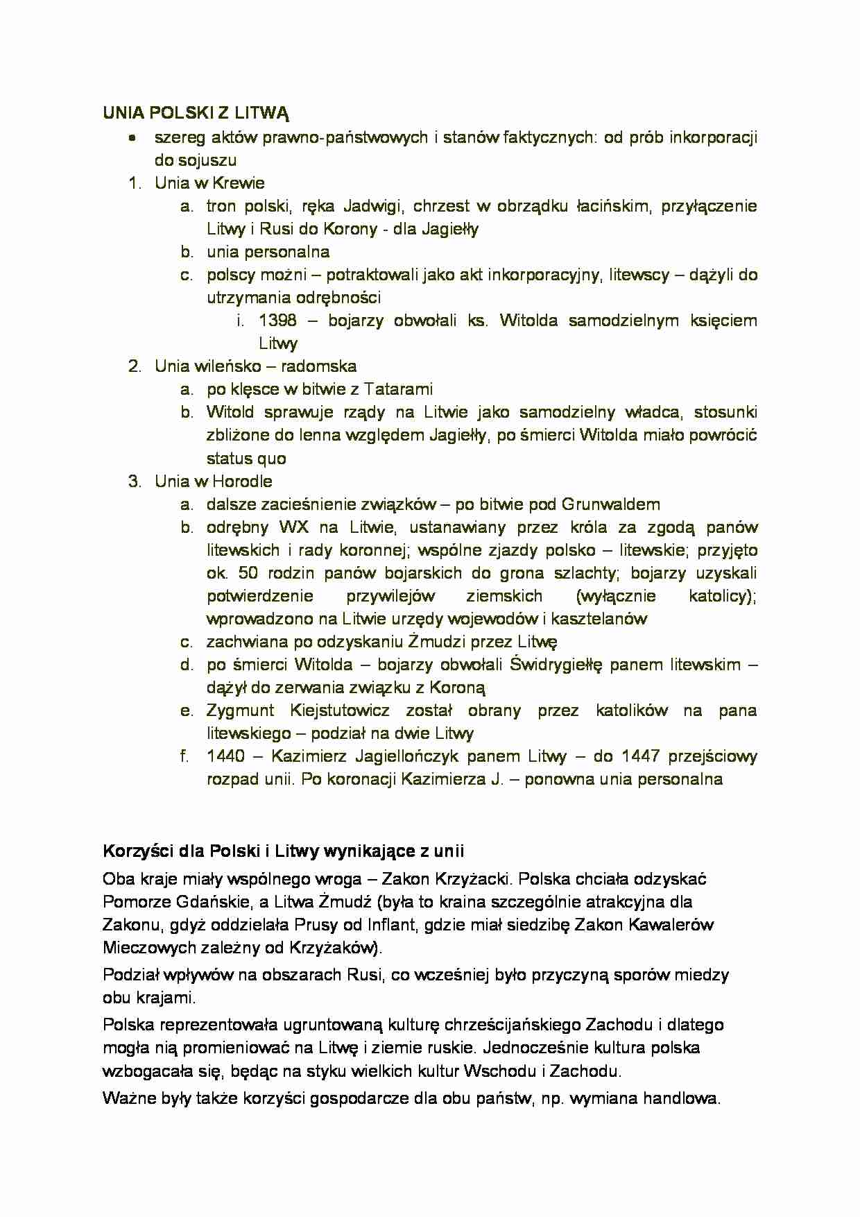Unia Polski z Litwą - omówienie - strona 1
