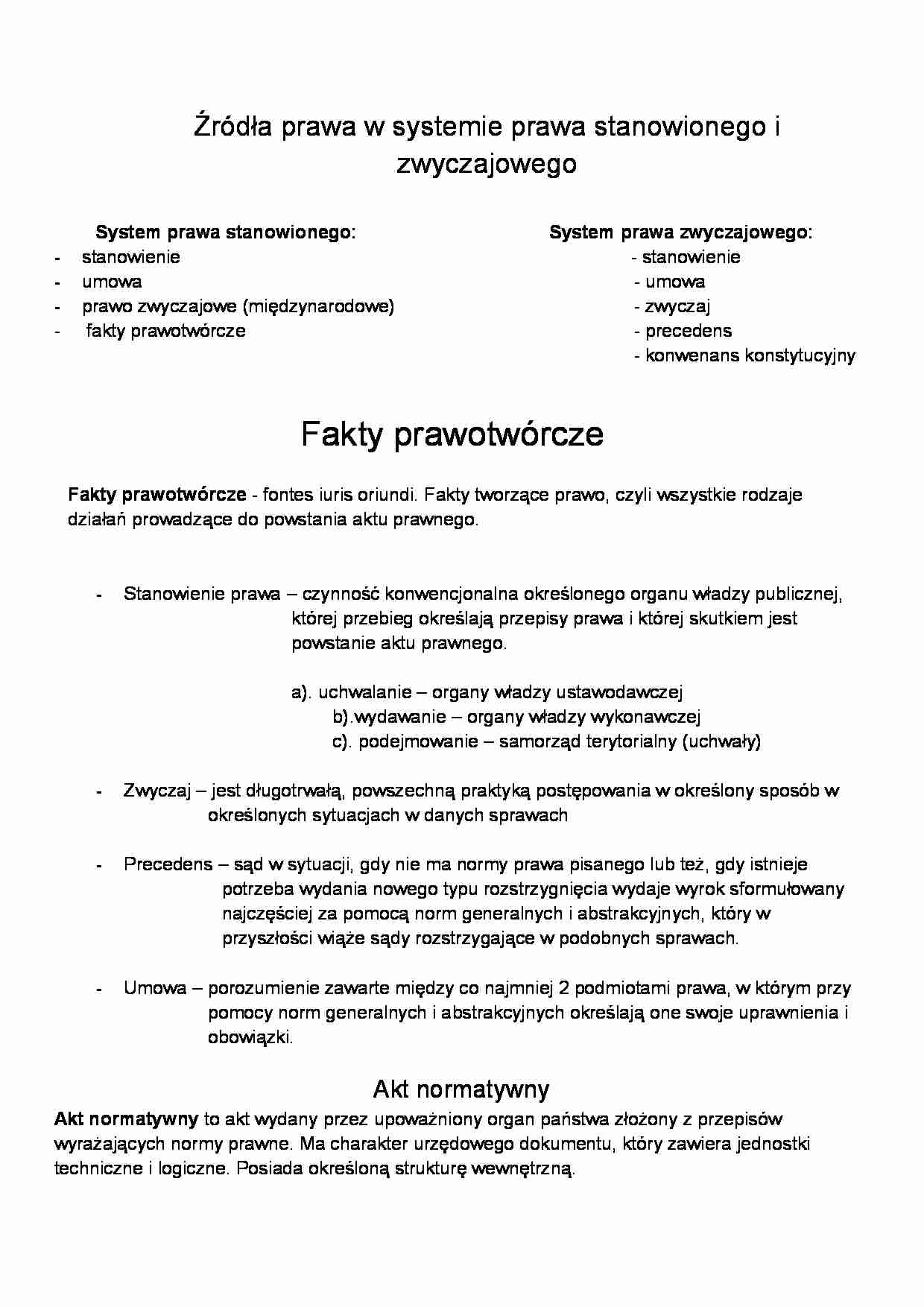 Źródła prawa w systemie prawa stanowionego i zwyczajowego - omówienie - strona 1