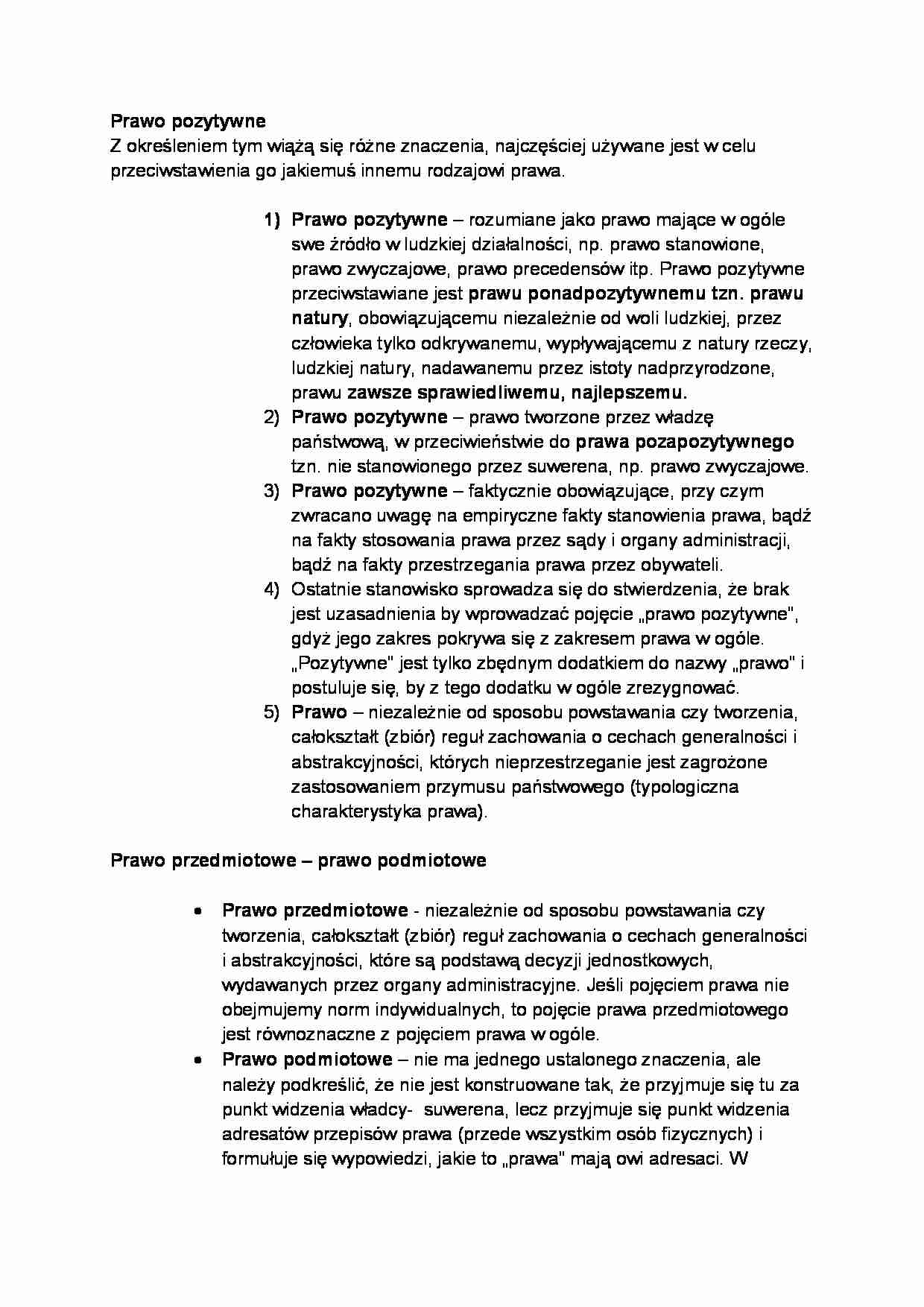 Prawo pozytywne - omówienie  - strona 1
