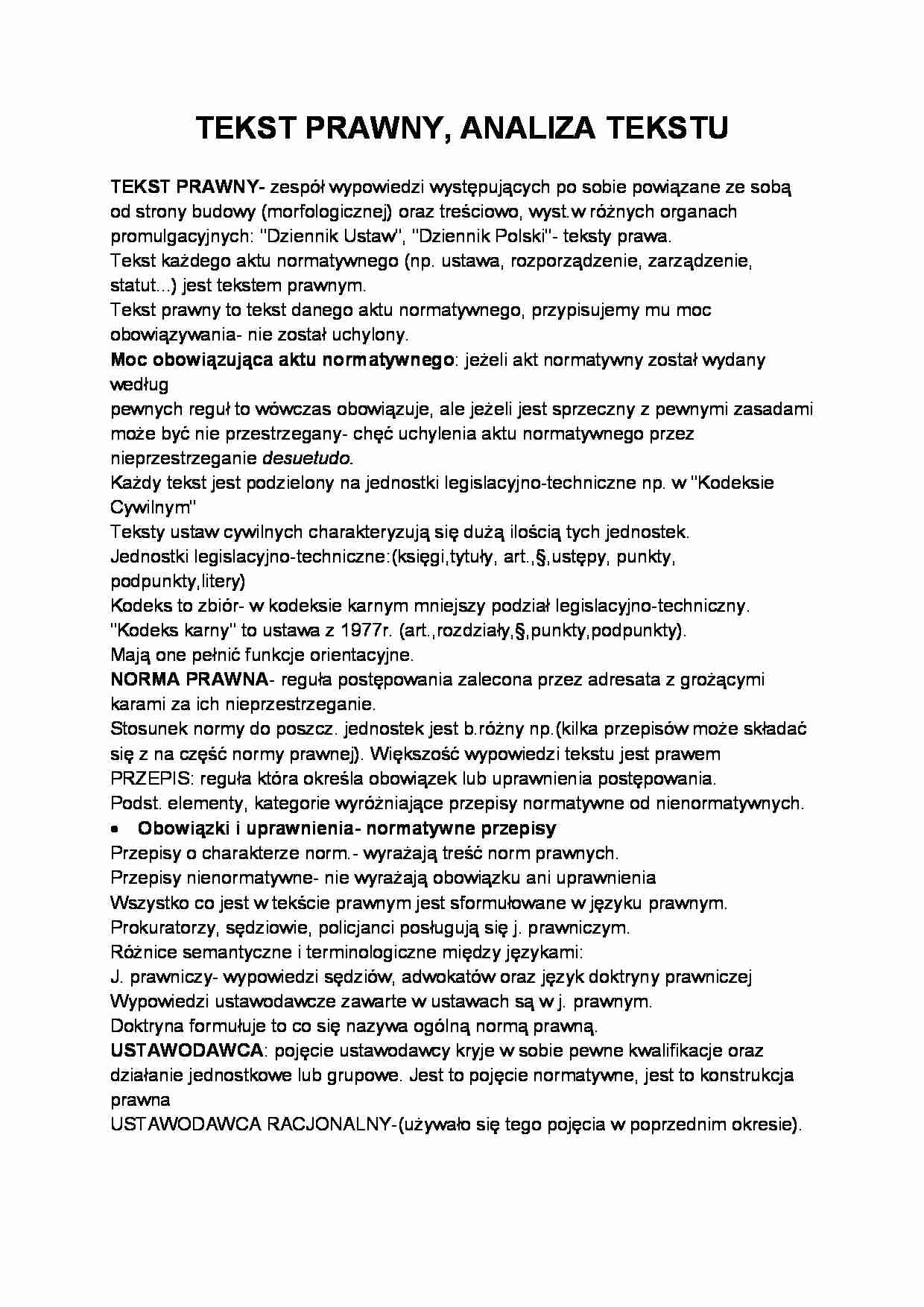 Tekst prawny i jego analiza - omówienie  - strona 1