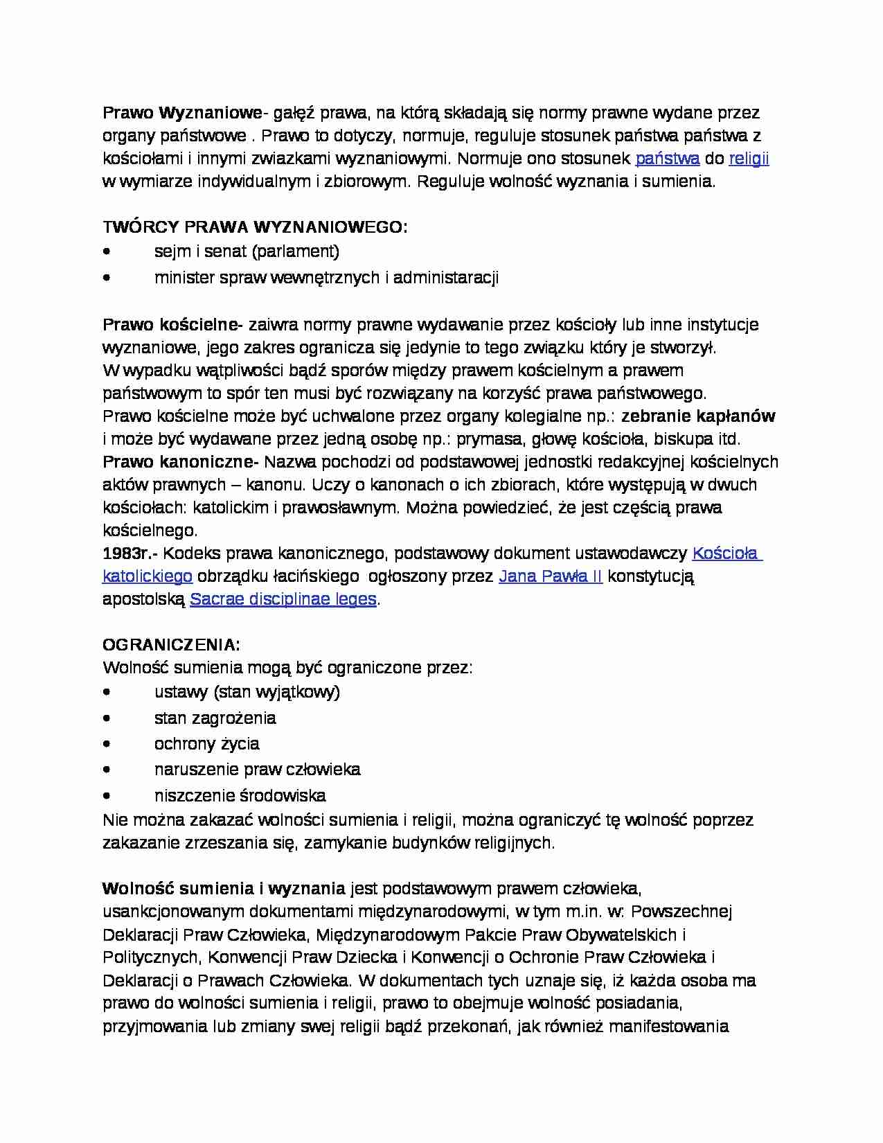 Geneza prawa wyznaniowego - omówienie - strona 1