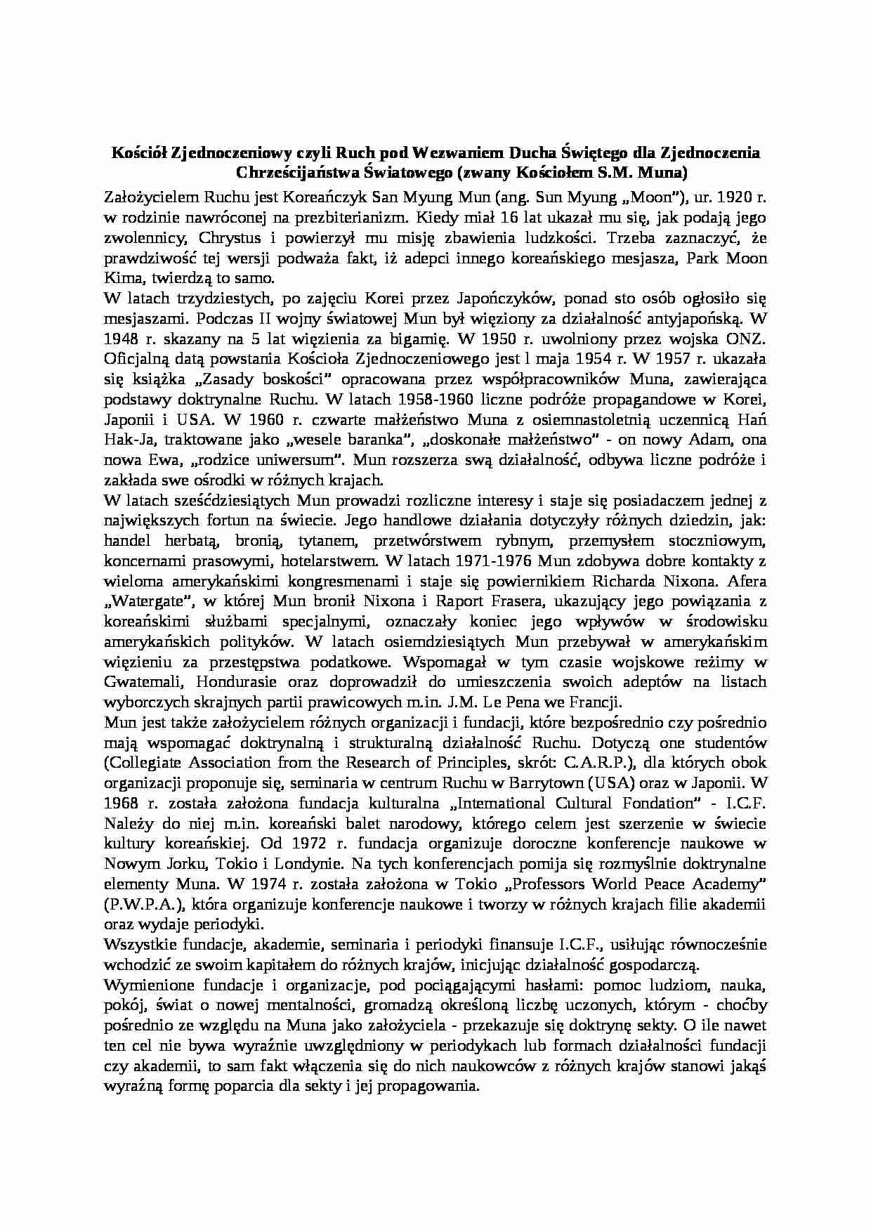 Kościół Zjednoczeniowy  - omówienie  - strona 1
