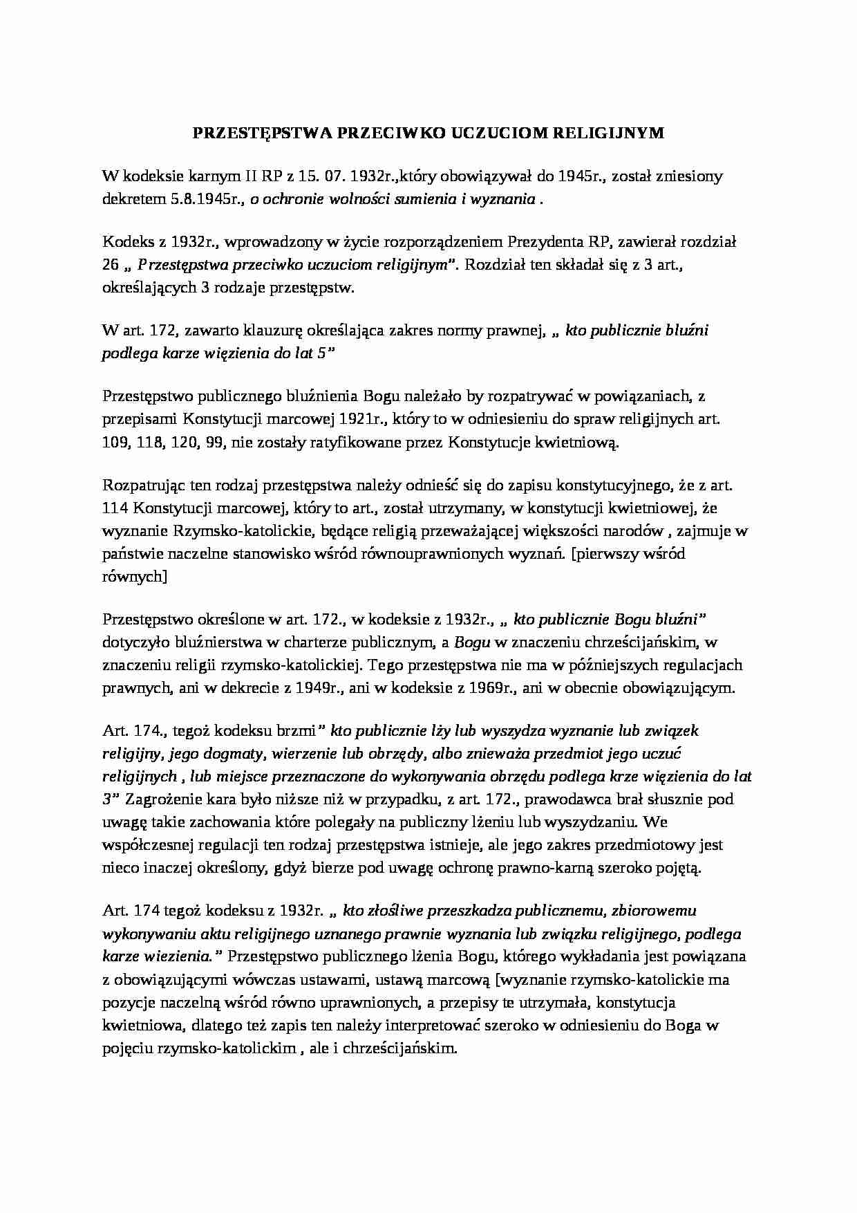 Przestępstwa przeciwko uczuciom religijnym - omówienie  - strona 1