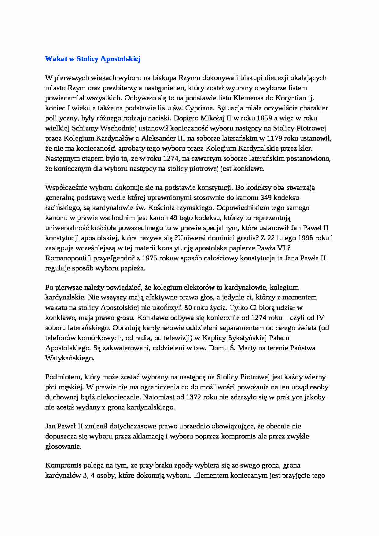 Wakat w Stolicy Apostolskiej - omówienie  - strona 1