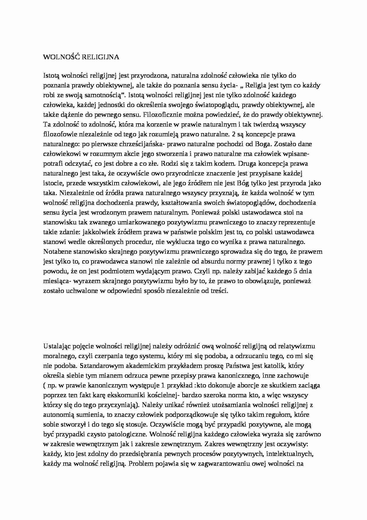 Wolność  religijna - omówienie  - strona 1