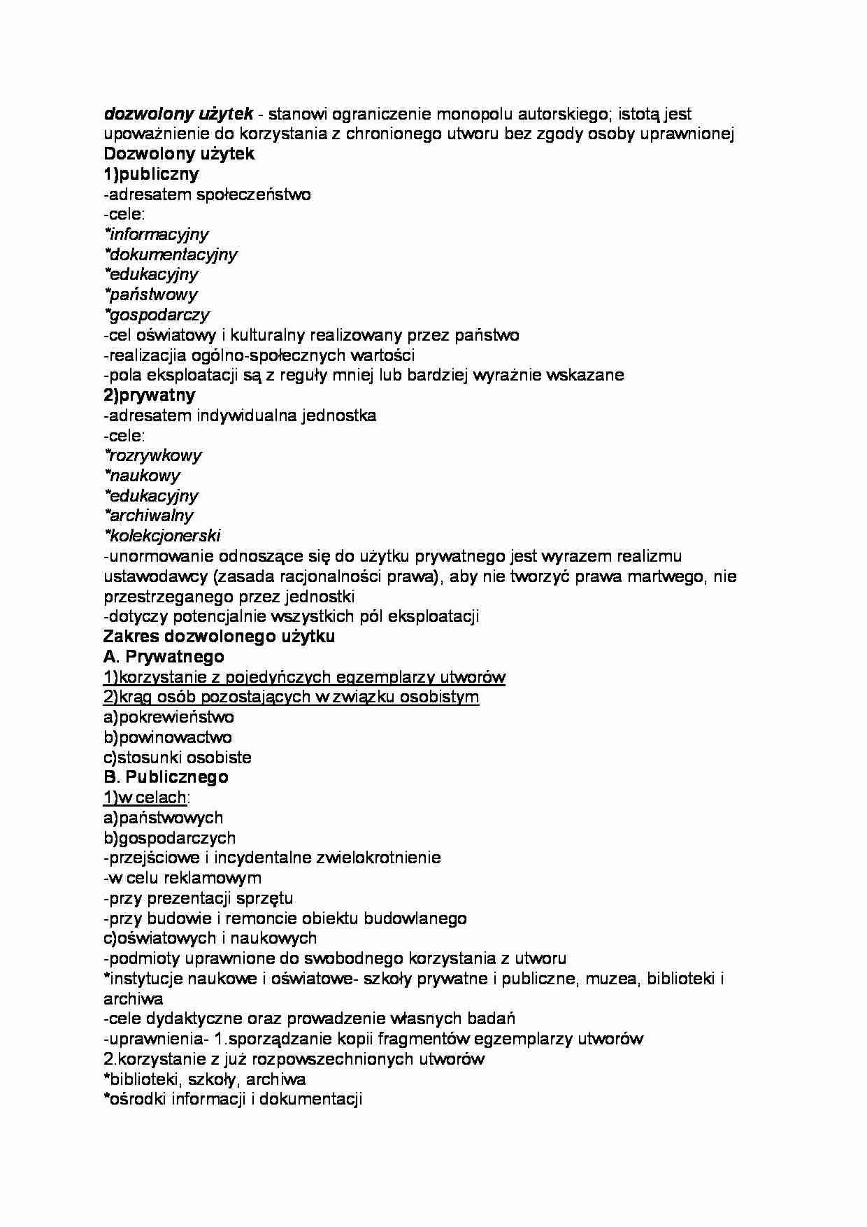 DOZWOLONY UŻYTEK OSOBISTY I PUBLICZNY - strona 1