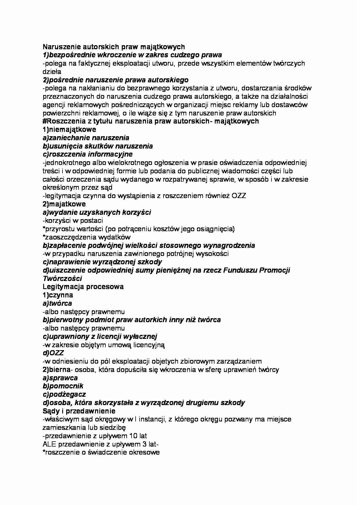ODPOWIEDZIALNOŚĆ CYWILNA Z TYTUŁU NARUSZENIA AUTORSKICH PRAW MAJĄTKOWYCH I OSOBISTYCH - strona 1