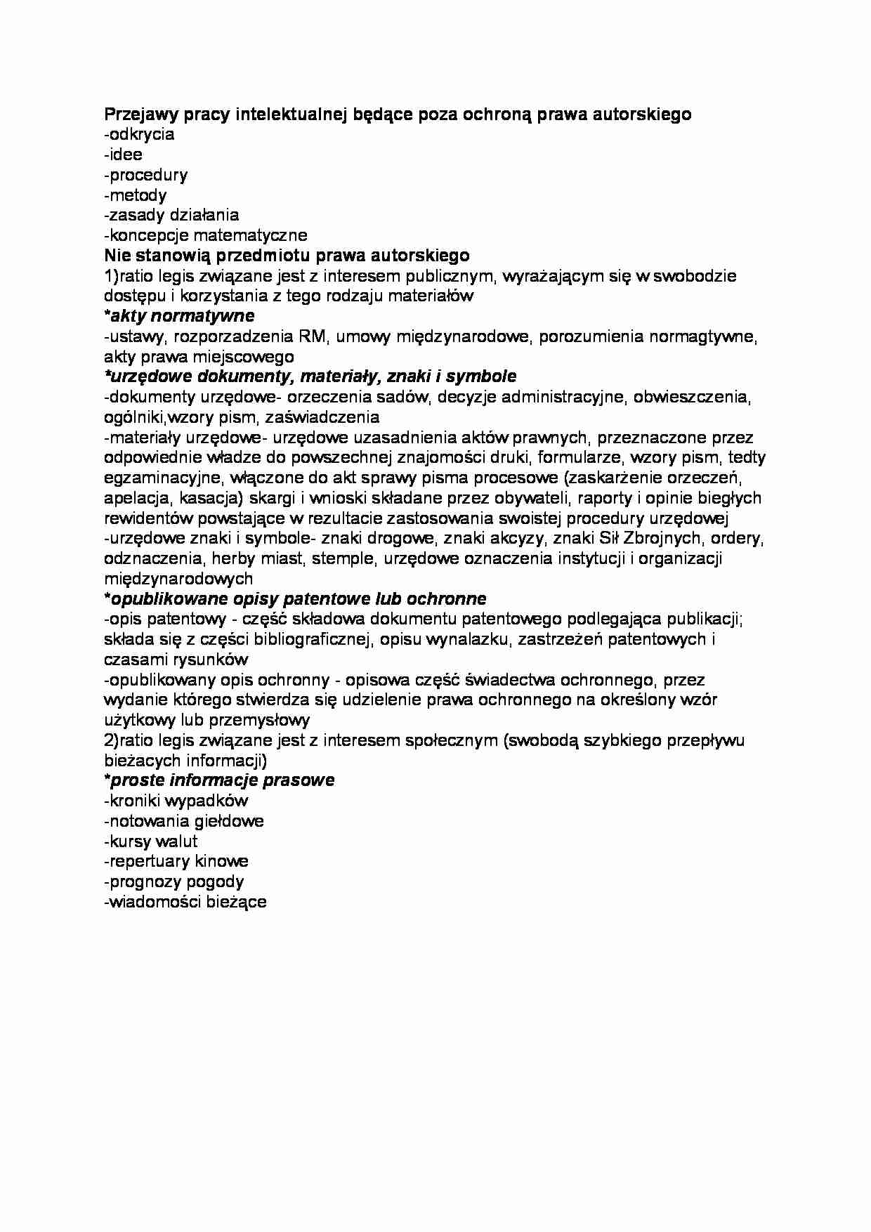 Przejawy pracy intelektualnej poza ochroną prawa autorskiego - strona 1