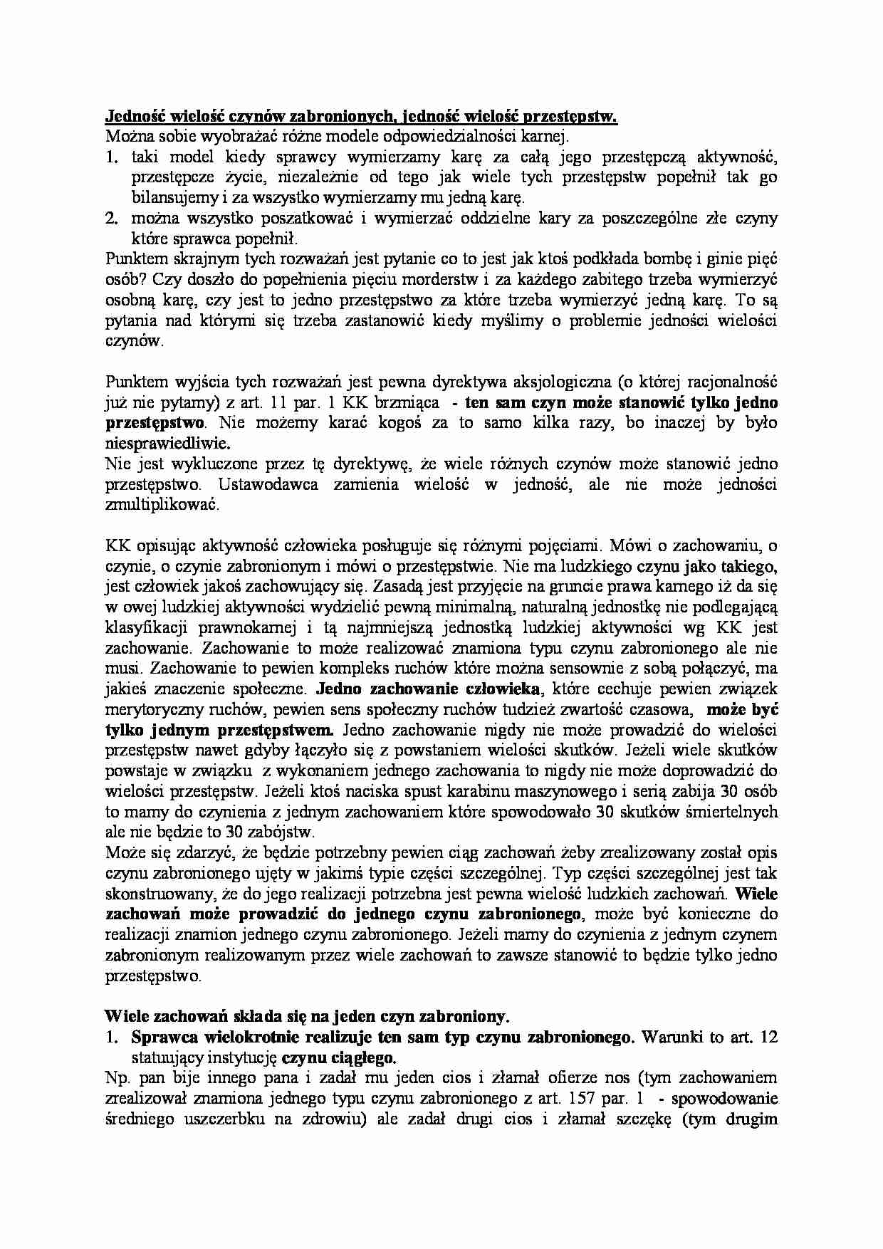 Jedność wielość czynów zabronionych, jedność wielość przestępstw - strona 1