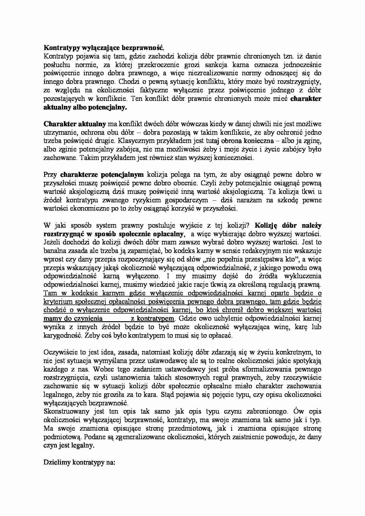 Kontratypy wyłączające bezprawność - strona 1